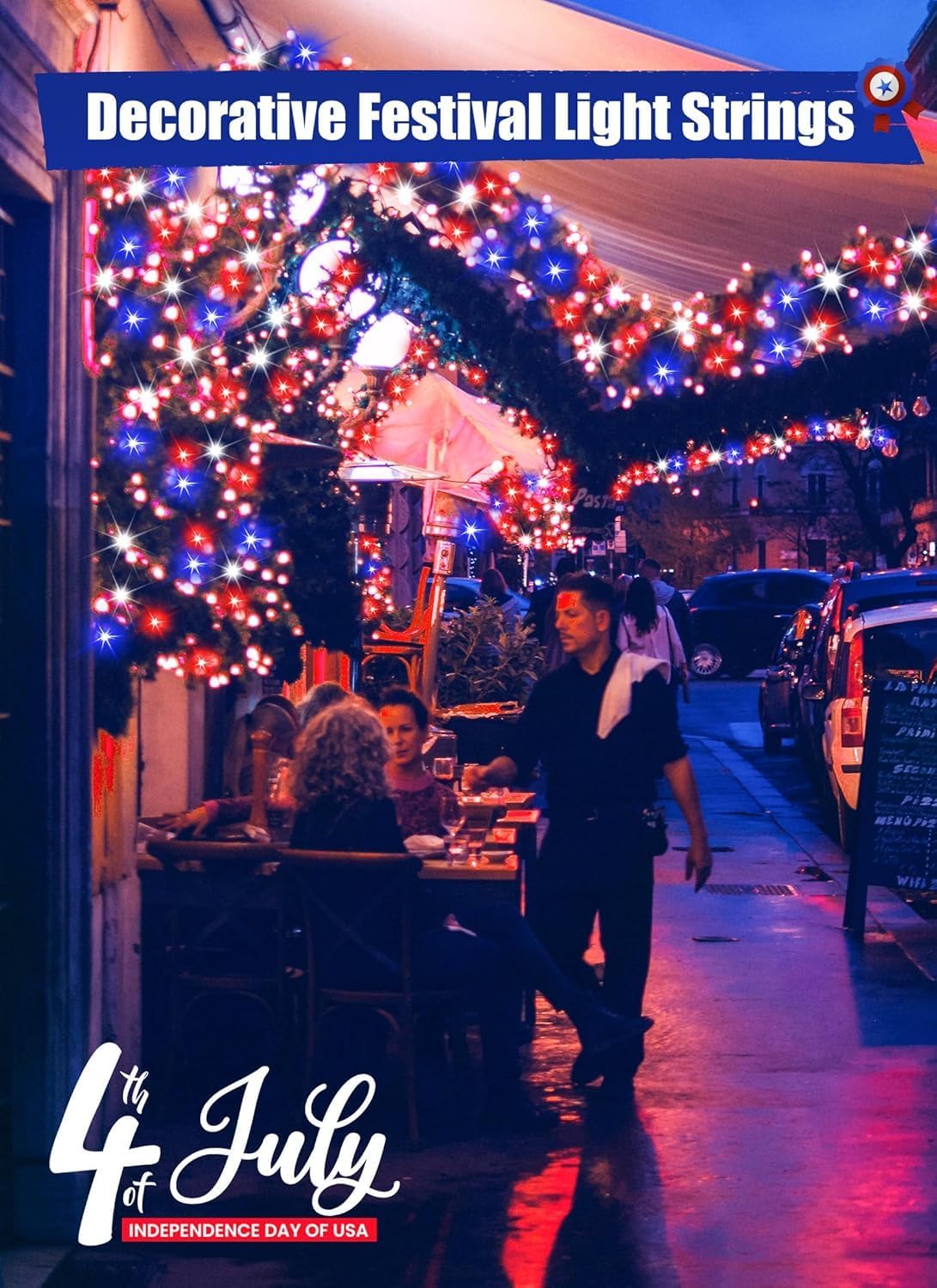 Battery Operated Independence Day String Lights - 8ft 20 LED 4th of July Decoration Patriotic Mini Lights with Timer, Waterproof for Indoor Outdoor Bedroom Wedding Party Holiday（Red White Blue）