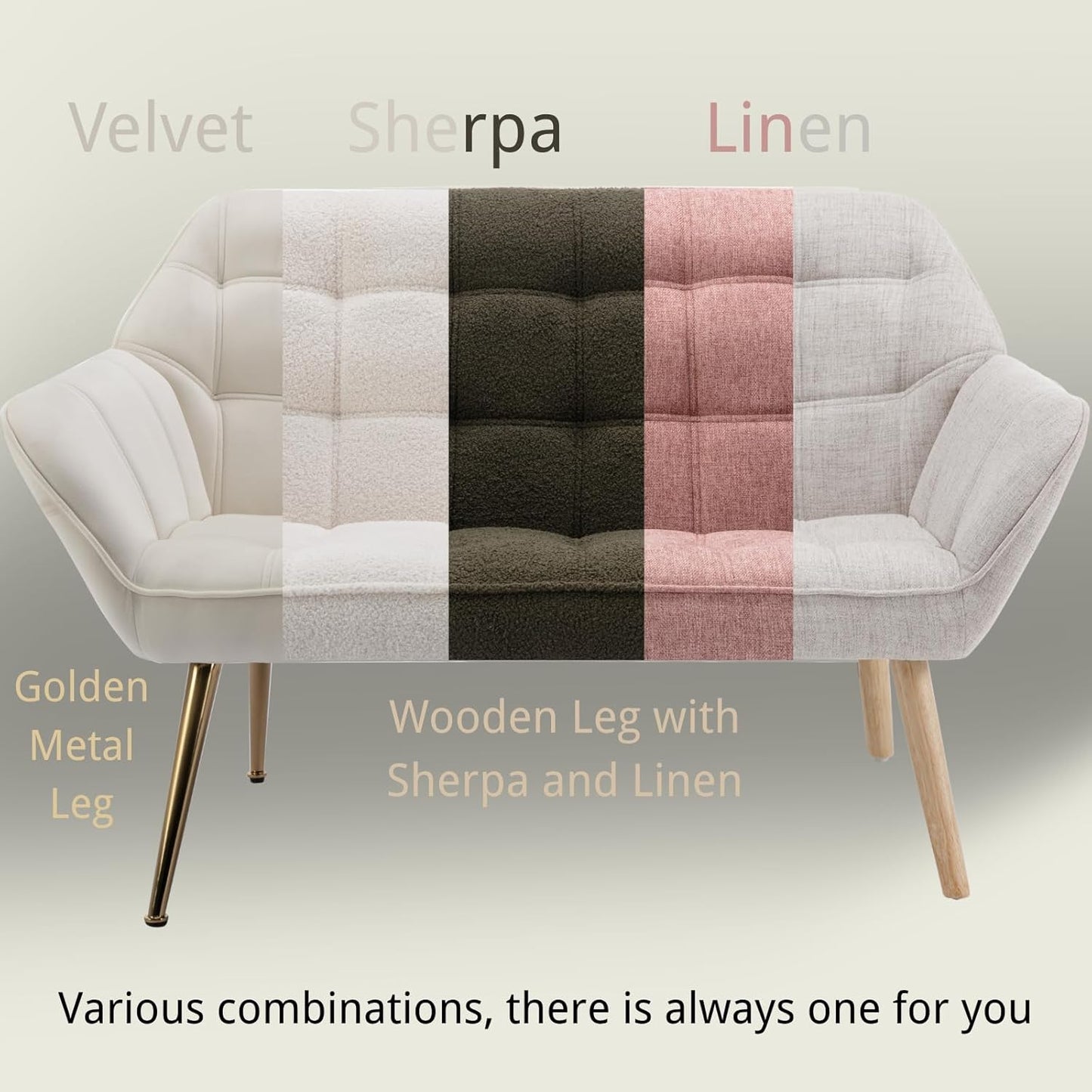 48”Small Loveseat Sofa, Modern Sherpa Upholstered Mini Couch 2-Seater Fluffy Love Seat with Quilting Backs and Wood Legs for Living Room, Bedroom and Small Space, White