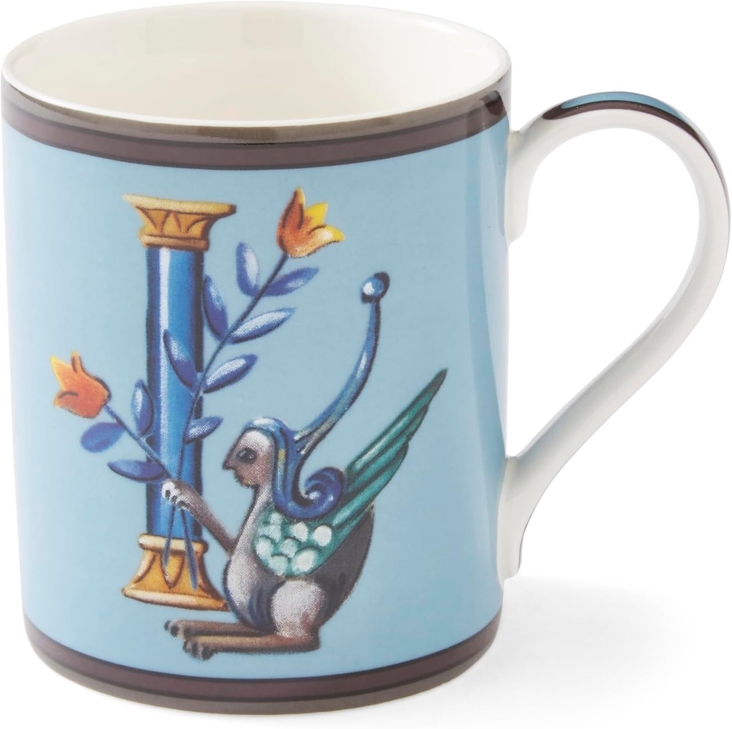 Spode Kit Kemp 12oz Mug, I Initial - Fine China Coffee Cup with Floral Alphabet Design, Custom Letter Mug for Unique Gift Giving - Personalized Kitchen Drinkware, Dishwasher Safe & Stylish