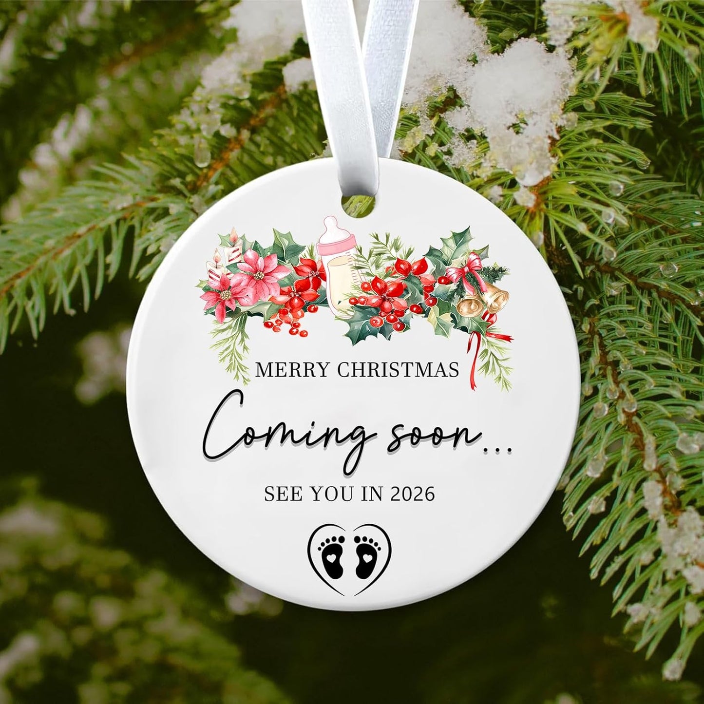 Christmas Ornaments, Expecting Baby Ornament Pregnancy Announcement Merry Christmas Coming Soon See You in 2026 Xmas Hanging Decor Best Gift for Expectant Moms or Grandparents 3 Inch Ceramic