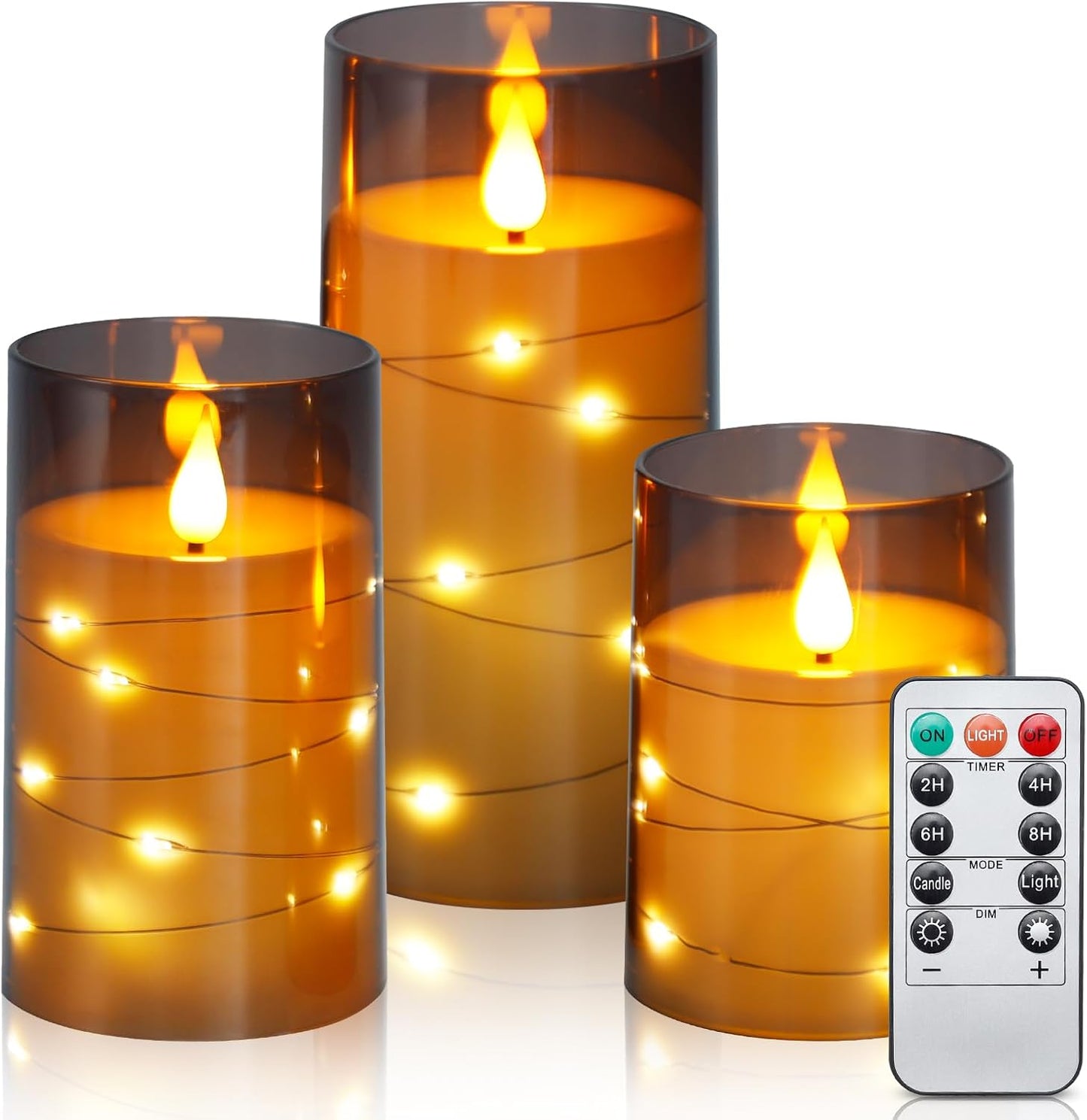 Aignis Flickering Flameless Candles Battery Operated Candles LED Candles with Remote Timer for Home/Wedding/Birthday/Holiday Decor, Grey 3D Flame Set of 3 (D3 xH4 5" 6")