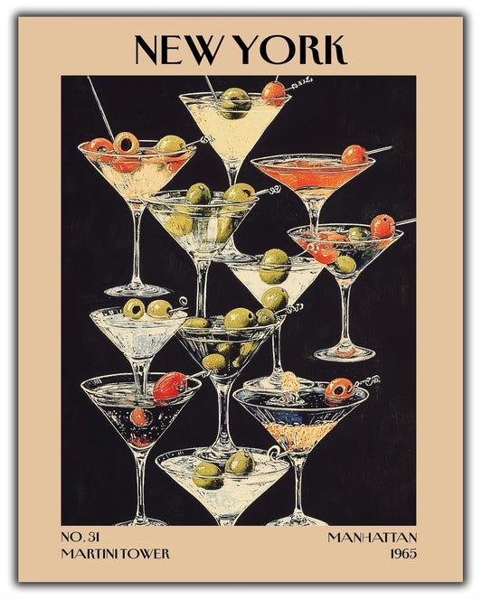 Retro Vintage New York Wall Art Print - 11x14 Unframed Poster - New York City Souvenirs, Cute Trendy Colorful Wall Decor (Martini Tower, 11x14")