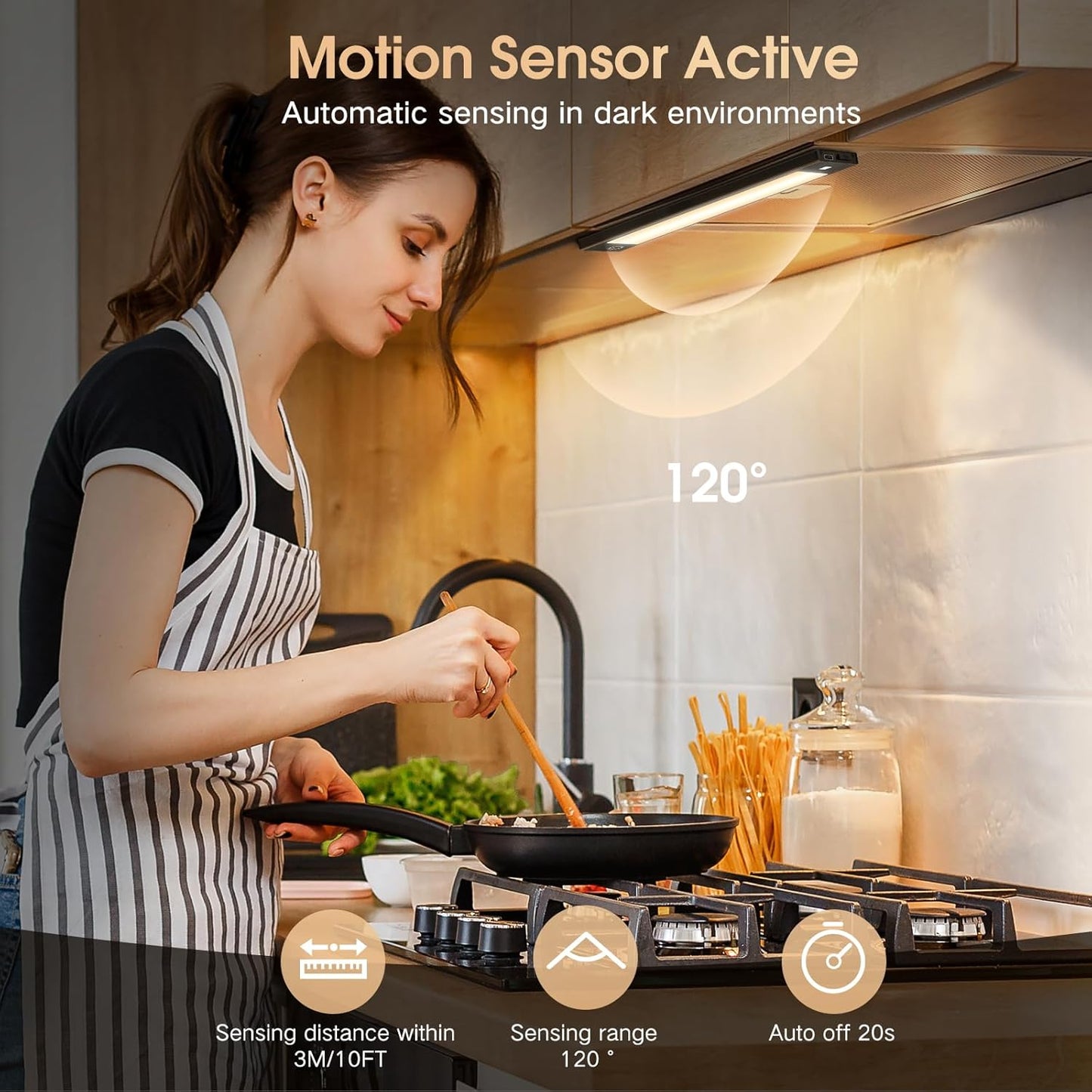 VST 72 LEDs Motion Sensor Lights Indoor 3 Color Temps, Dimmable Under Cabinet Lighting, 1800mAh Rechargeable Step Light, Cordless Night Light for Stair, Wardrobe, Kitchen 2 Pack