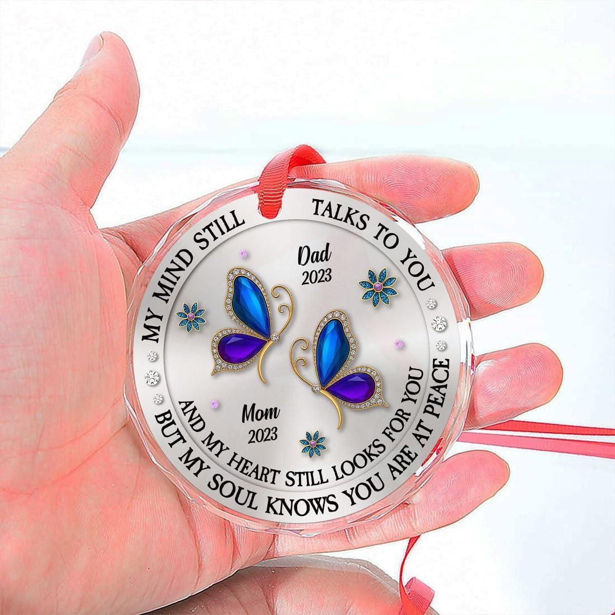 Memorial Ornament - Personalized Glass Ornament Gift for Cherished Memories, Loved Ones in Heaven, Sympathy Gifts for Deceased, My Mind Still Talks to You