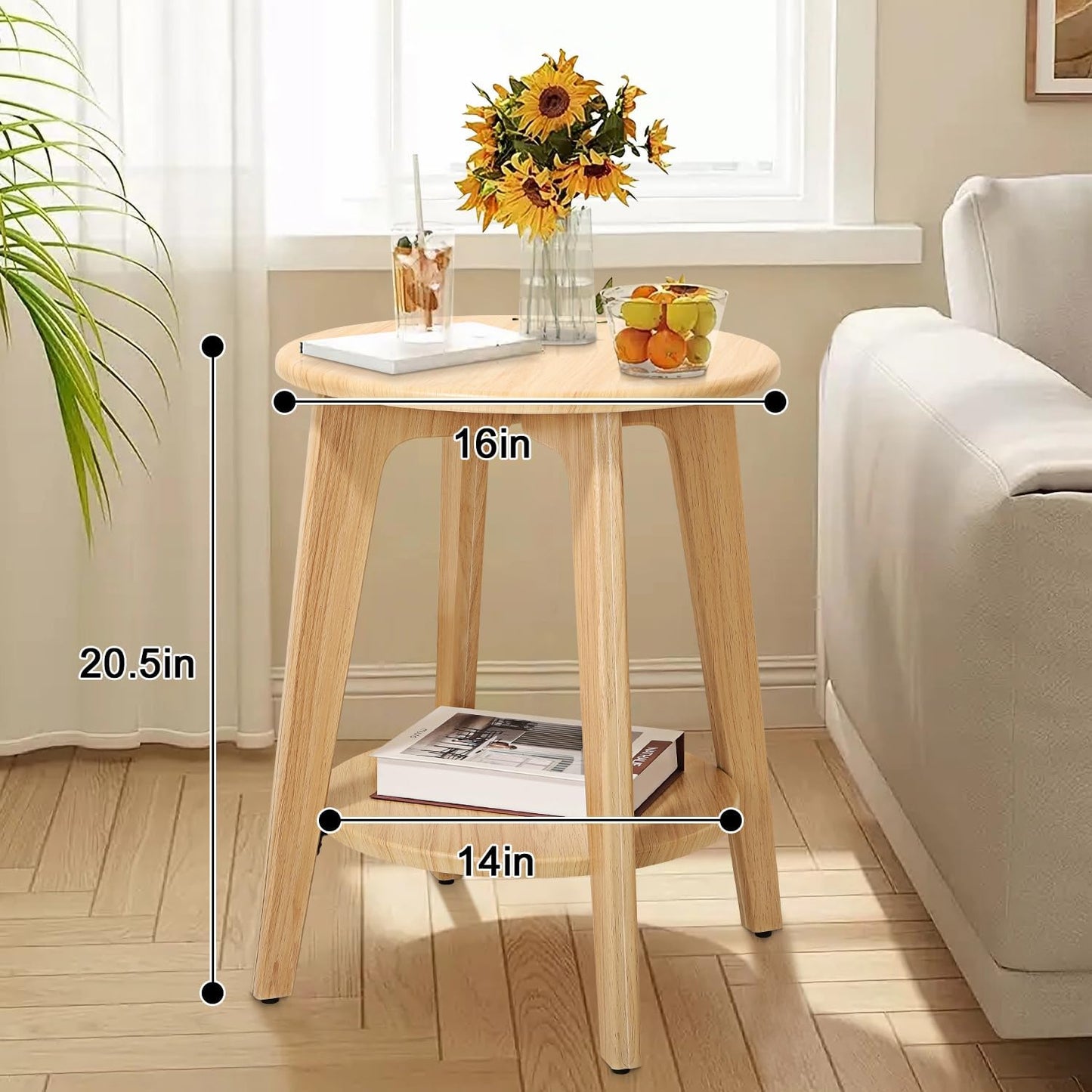 End Table Small Round Side Table with 2 Storage Shelves Walnut End Tables Accent Sofa Bedside Table Modern Night Stand for Living Room Bedroom Small Spaces