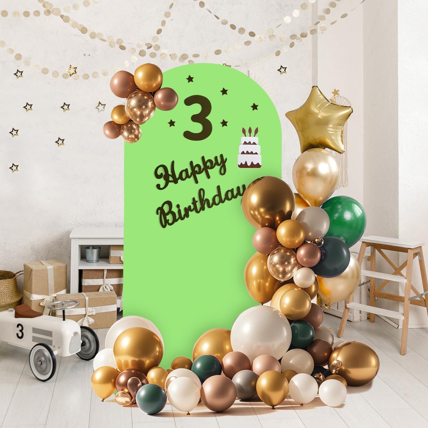 Arch Backdrop Stand and Cover Set, 3 Metal Balloon Arch Backdrop 4ft 5ft 6ft, Gold Arched Stand Frame for Wedding, Parties,Birthday, Backdrop Decorations (SageGreen,4ft+5ft+6ft)