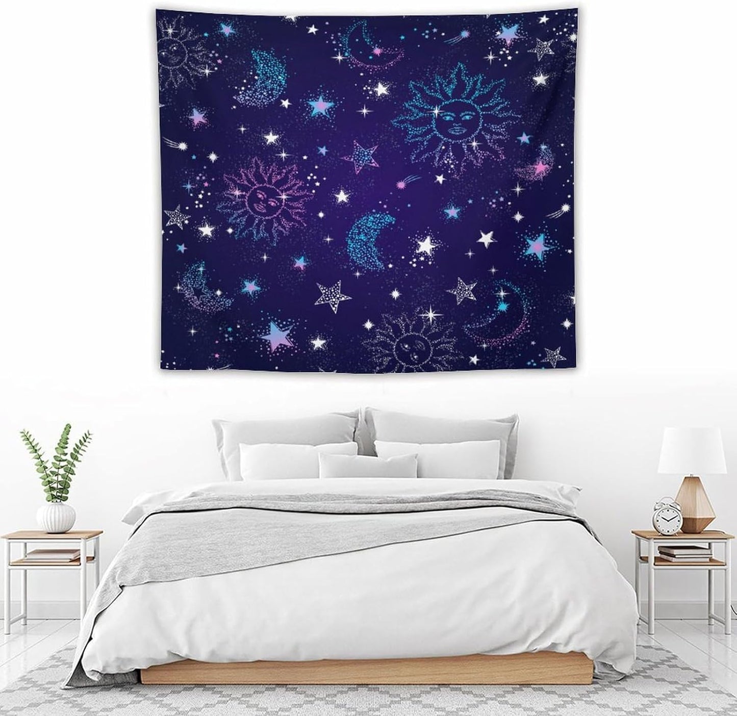 HZOHNAGO Boho Sun Moon Tapestry Purple Blue Sun Stars Galaxy Pattern Printed Wall Tapestry Wall Hanging for Bedroom Living Room Dorm 60" W x 50" H