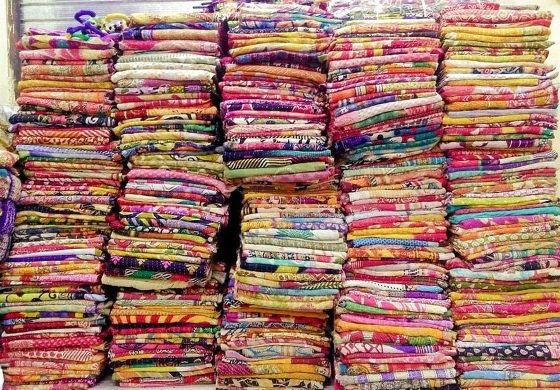 Wholesale Mix lot Tribal Kantha Quilts Vintage Cotton Bed Cover Sari Throw Old Assorted Patches Rally (3)