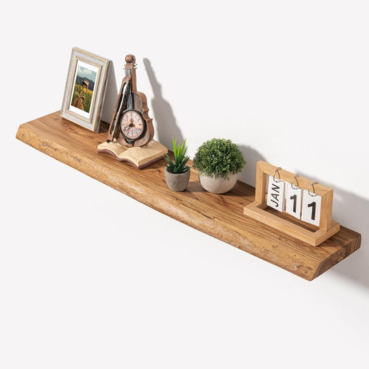 Axeman 40 inch Floating Shelves for Wall - 8'' D Live Edge Rustic Solid Elm Wood Floating Shelves Wall Mounted, Wall Shelves with Invisible Bracket for Living Room Bedroom Kitchen, 1 Pc Natural