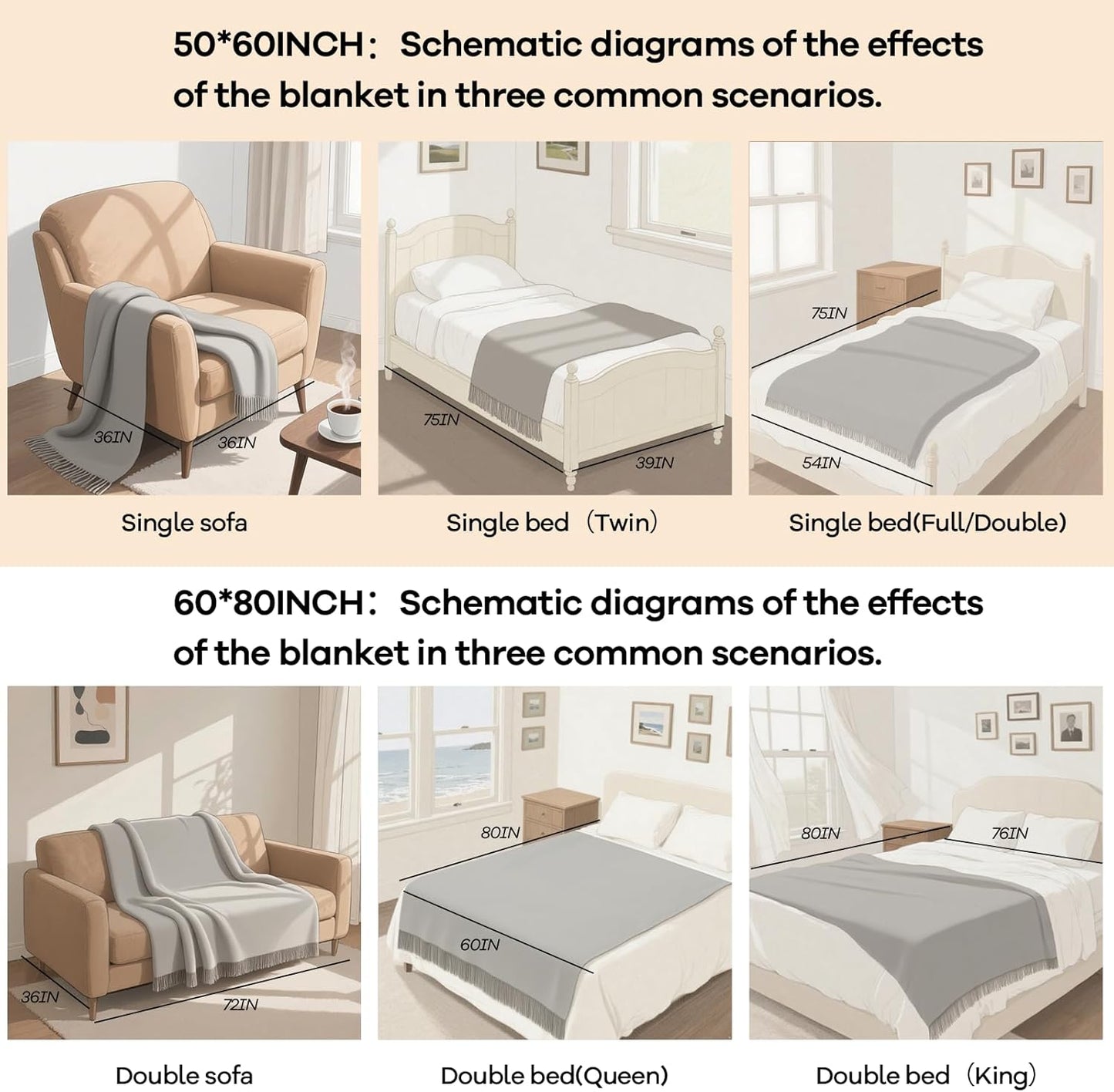 inhand Knitted Throw Blankets for Couch and Bed, Soft Cozy Knit Blanket with Tassel, Off White Lightweight Decorative Blankets and Throws, Farmhouse Warm Woven Blanket for Men and Women, 60"x80"