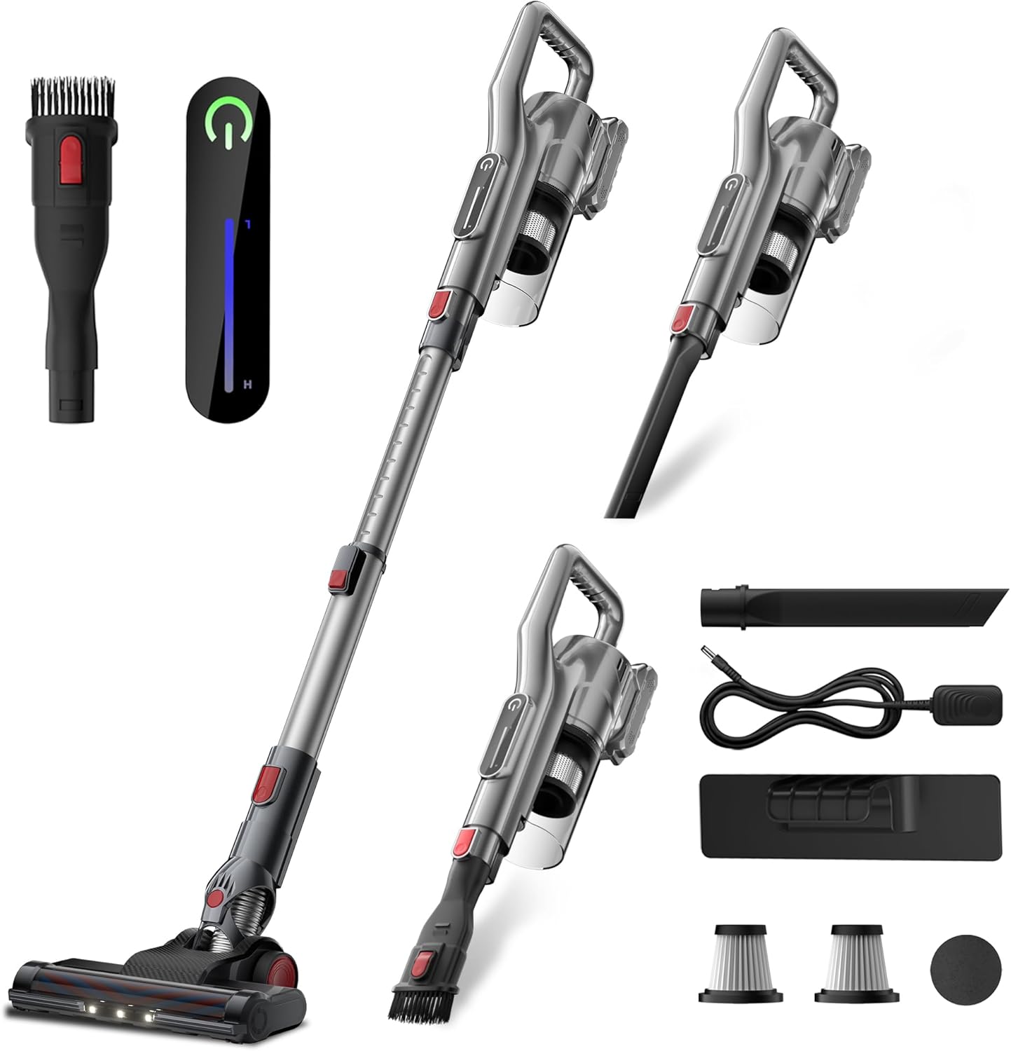 Cordless Vacuum Cleaner, Powerful Battery Vacuum Cleaner Cordless with LED Touch Screen & 2 Speeds, Lightweight Stick Vacuum Cleaners for Home, Pet Hair & Hardwood Floor,Silver