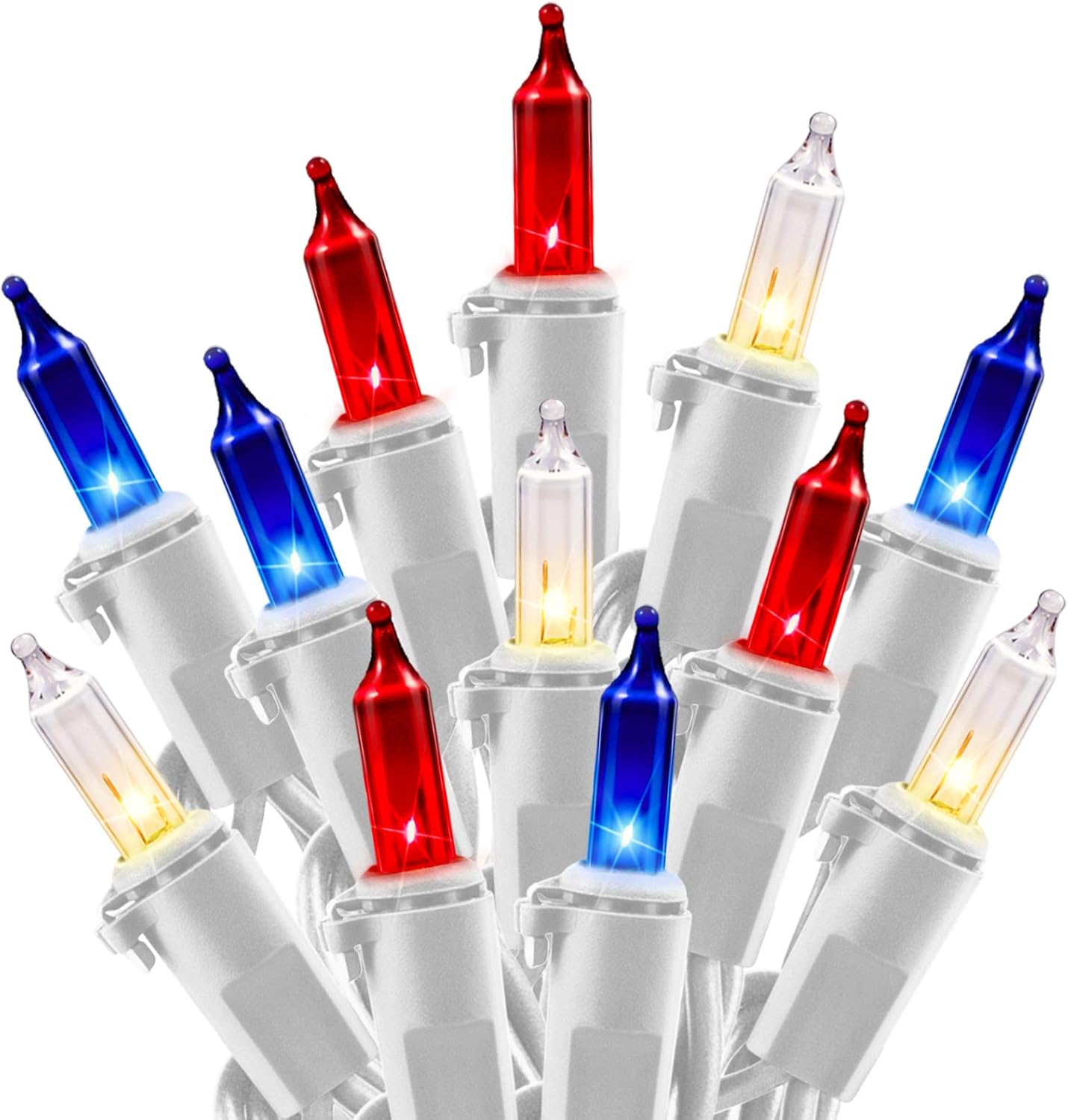 4th of July Decoration Patriotic Mini Lights - 200 Count 50 Feet Red White Blue Incandescent Bulb Waterproof String Lights Plug in for Indoor Outdoor Christmas Party Patio Independence Day Decoration