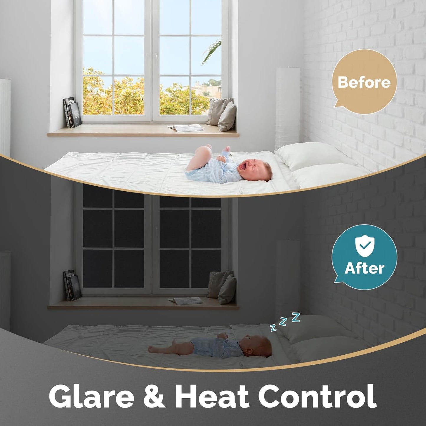 DOWELL Blackout Window Film, 100% Light Sun Blocking Static Cling Frosted Privacy Film for Glass, Heat Control Removable Window Tint, Room Darkening Cover for Day Sleep, Black, 23.6" x 78.7"