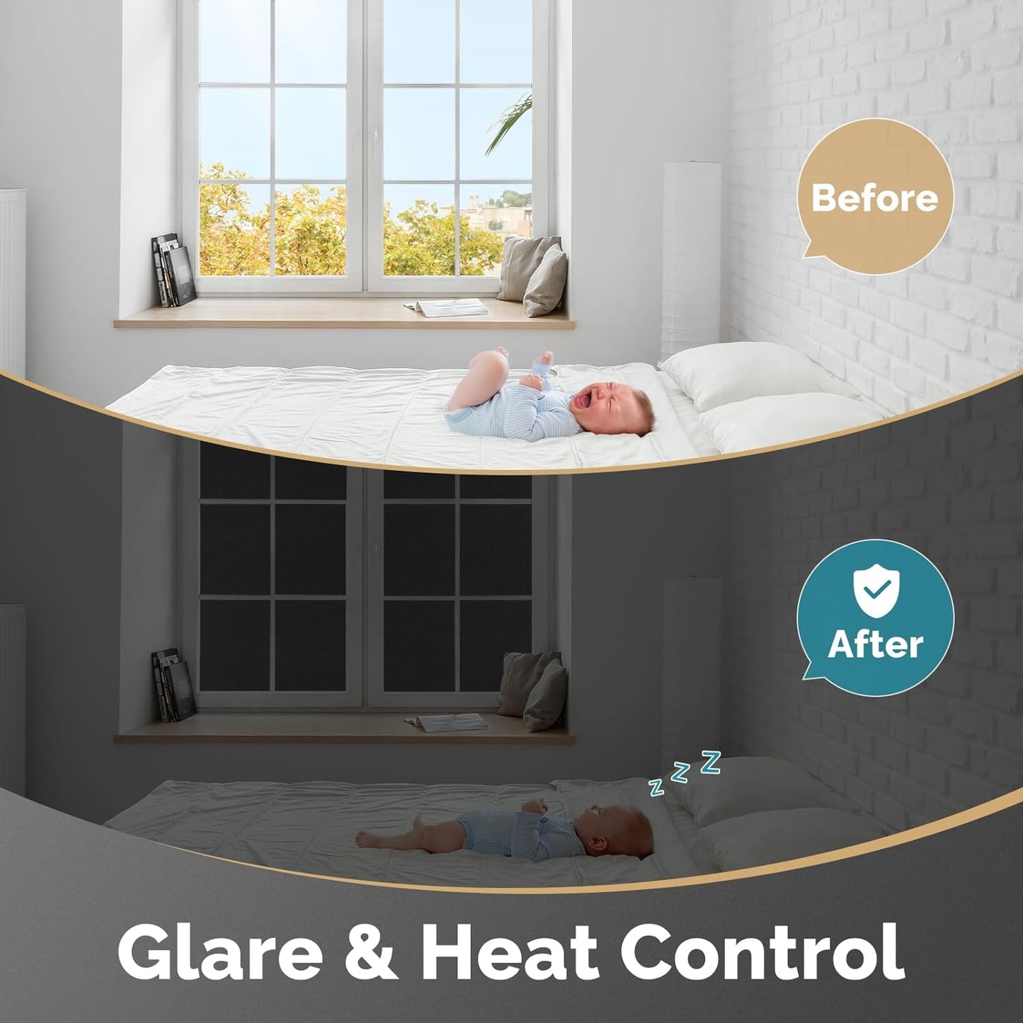 DOWELL Blackout Window Film, 100% Light Sun Blocking Static Cling Frosted Privacy Film for Glass, Heat Control Removable Window Tint, Room Darkening Cover for Day Sleep, Black, 17.5" x 118.1"