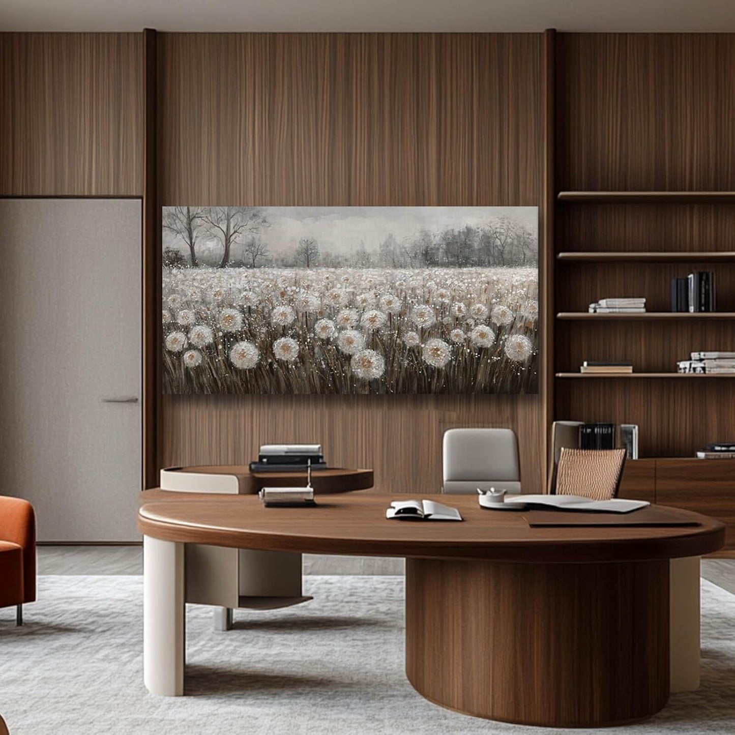 White Flowers Wall Art for Living Room Framed Wall Decor Dandelion Wall Art Artwork Canvas Paintings for Home Office 29"x58”