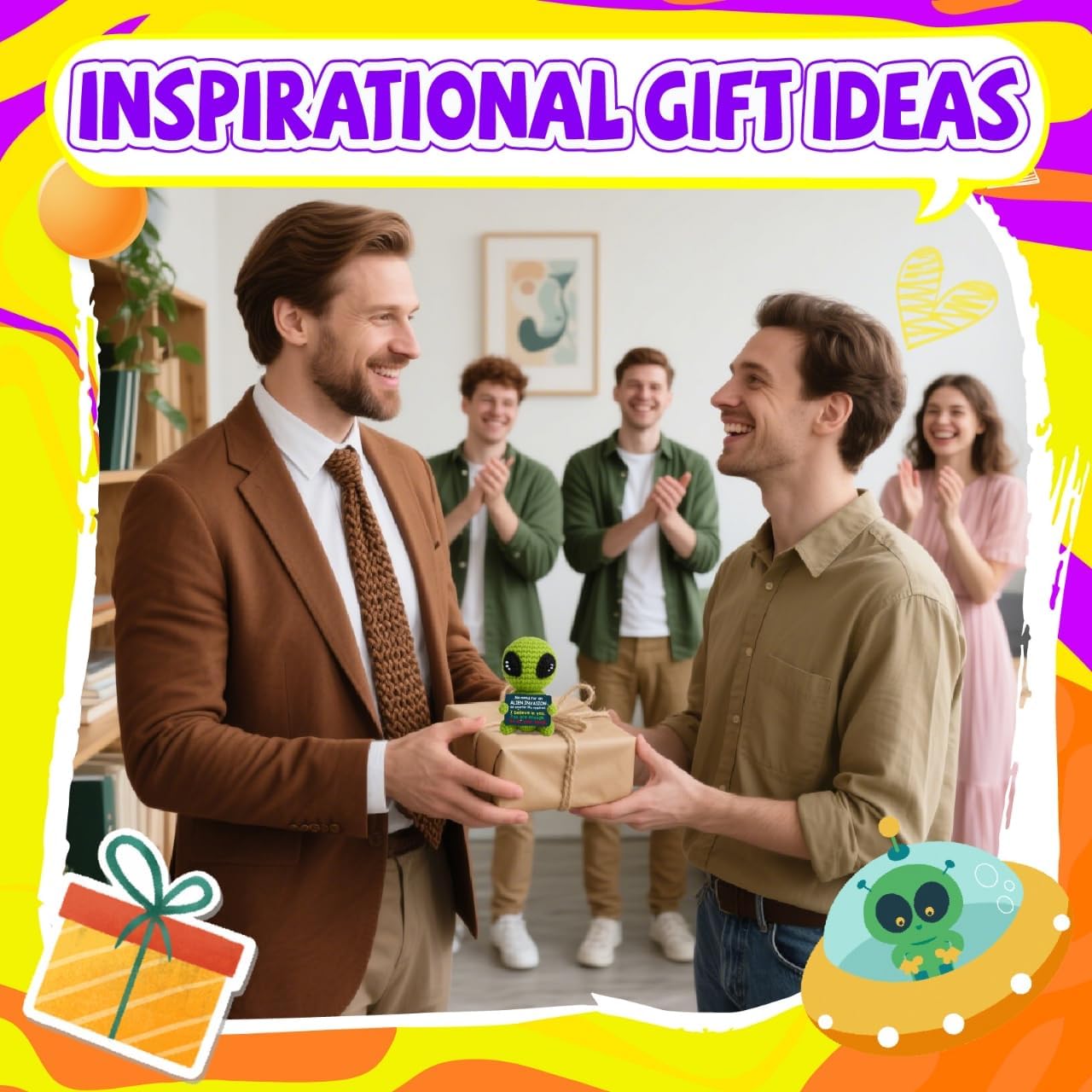 Cool Alien Decor Inspirational Gifts for Boys Girls Friends Positive Animal Crochet Alien for Daily Encouragement Self Affirmation Son Daughter UFO Geeky Decor