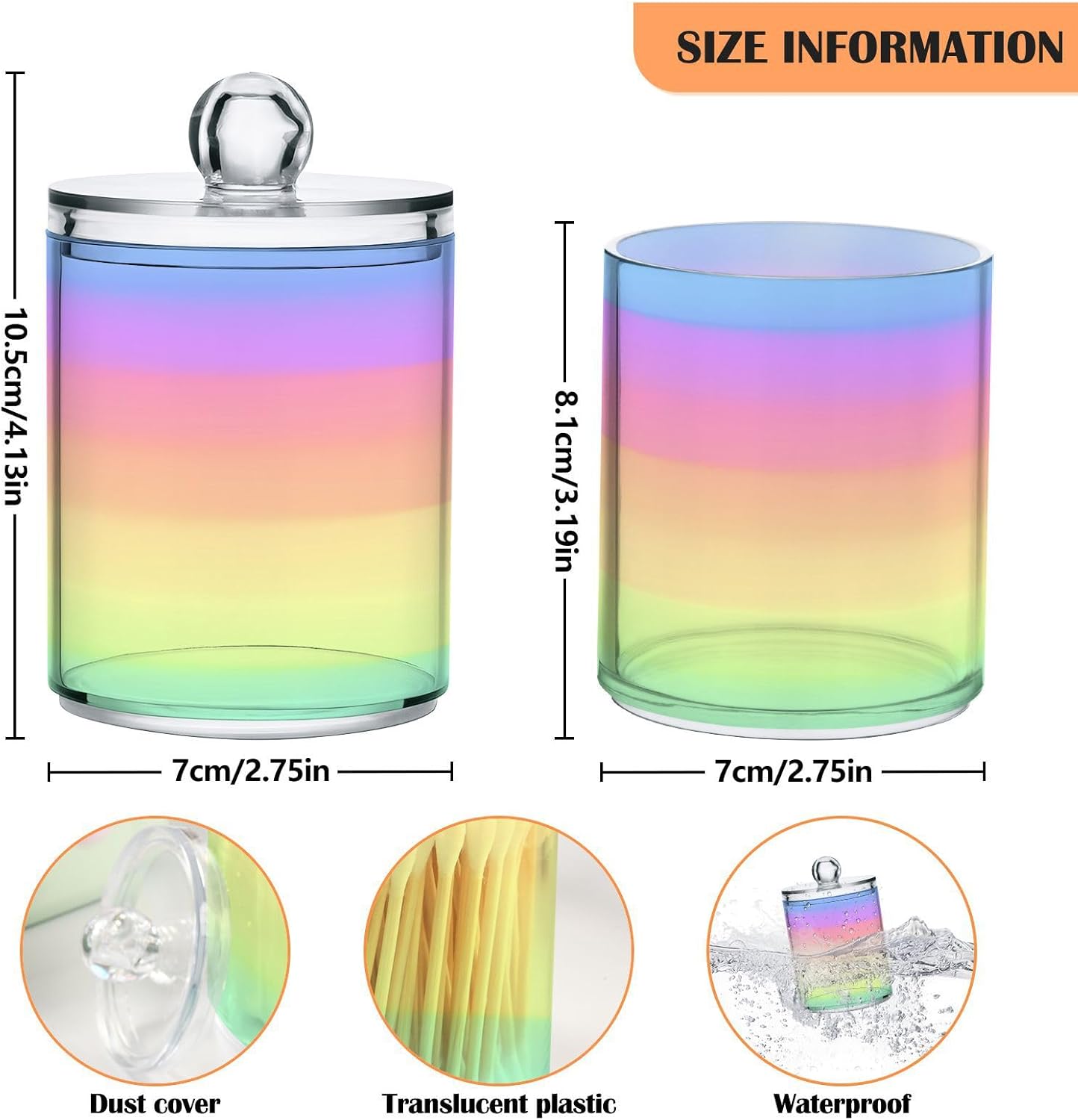 Rainbow Pastel 2PC Airtight Transparent Plastic Storage Jar Food Storage Container Plastic for Food Herbs Tea etc with Storage Lid easy to use and clean With lid Easy To Use