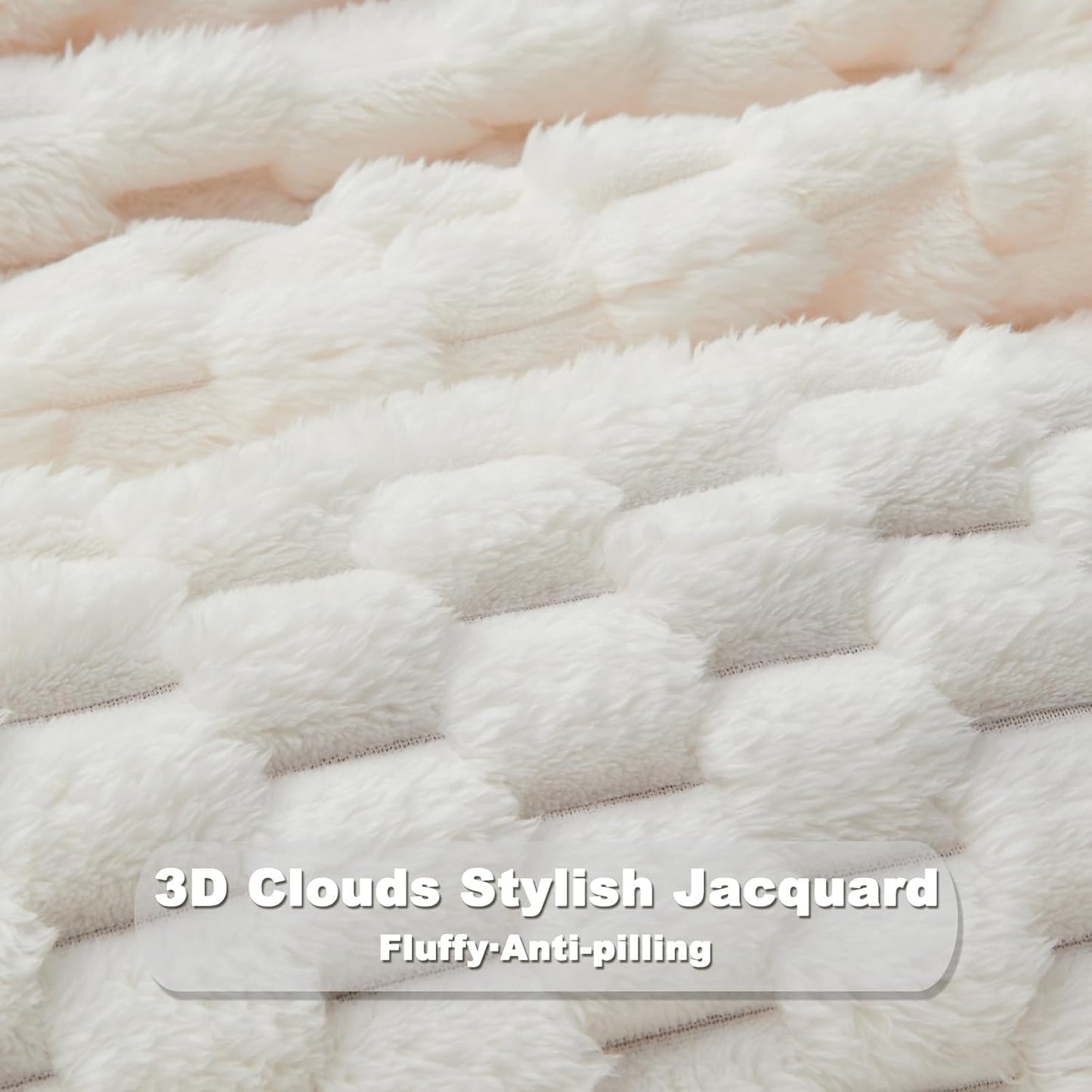 NEWCOSPLAY Super Soft King Blanket Ivory Premium Silky Flannel Fleece 3D Clouds Stylish Jacquard Lightweight Bed Blanket All Season Use 350GSM (Ivory, King(90"x110"))