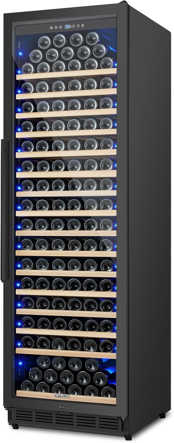 200 Bottle Upgrade Wine Cooler Refrigerator - 24 Inch Large Capacity Wine Fridge Built-In Freestanding, with Quiet Compressor, Professional Temperature Control & Wine Cellar - Black