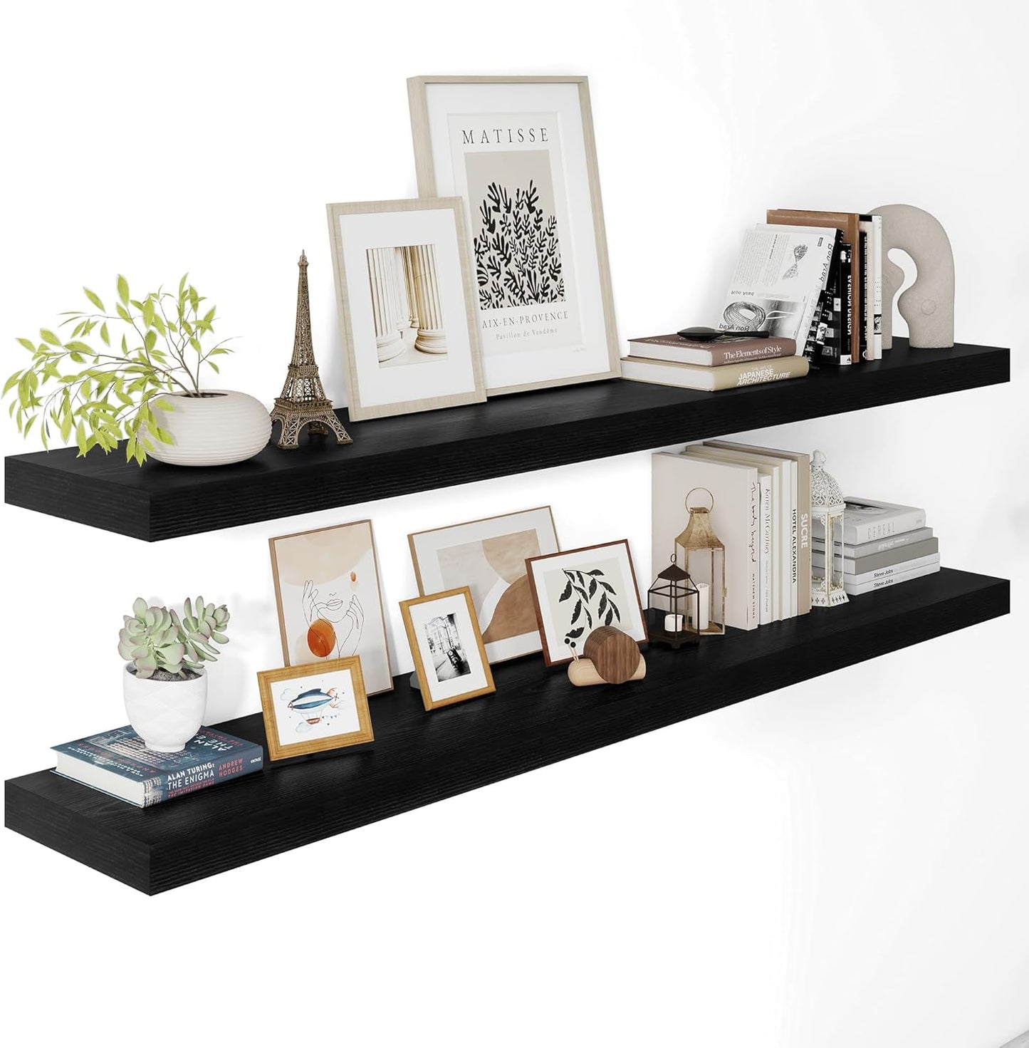Black Floating Shelves for Wall 55 Inches Long, 12" Deep Wall Shelves 2" Thick, Heavy Duty Shelf for Bedroom, Bathroom, Living Room, Kitchen, Office, Home Decor, Modern Shelf Set of 2, 55" X 12" X 2"