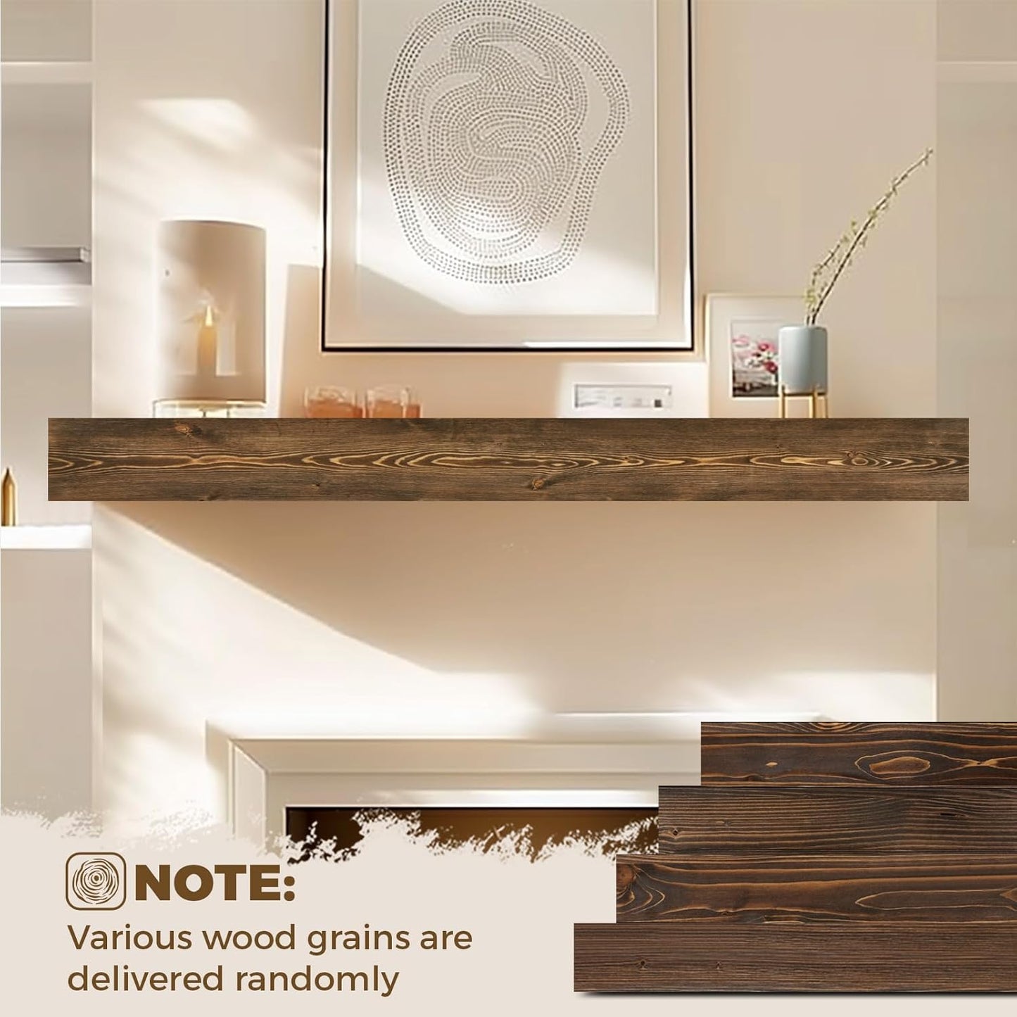 60x8x3 Fireplace Mantel - Handcrafted Hollow Rustic Solid Wood Wall Mounted Floating Shelf with Invisible Heavy Duty Wood Bracket (Weathered Brown)