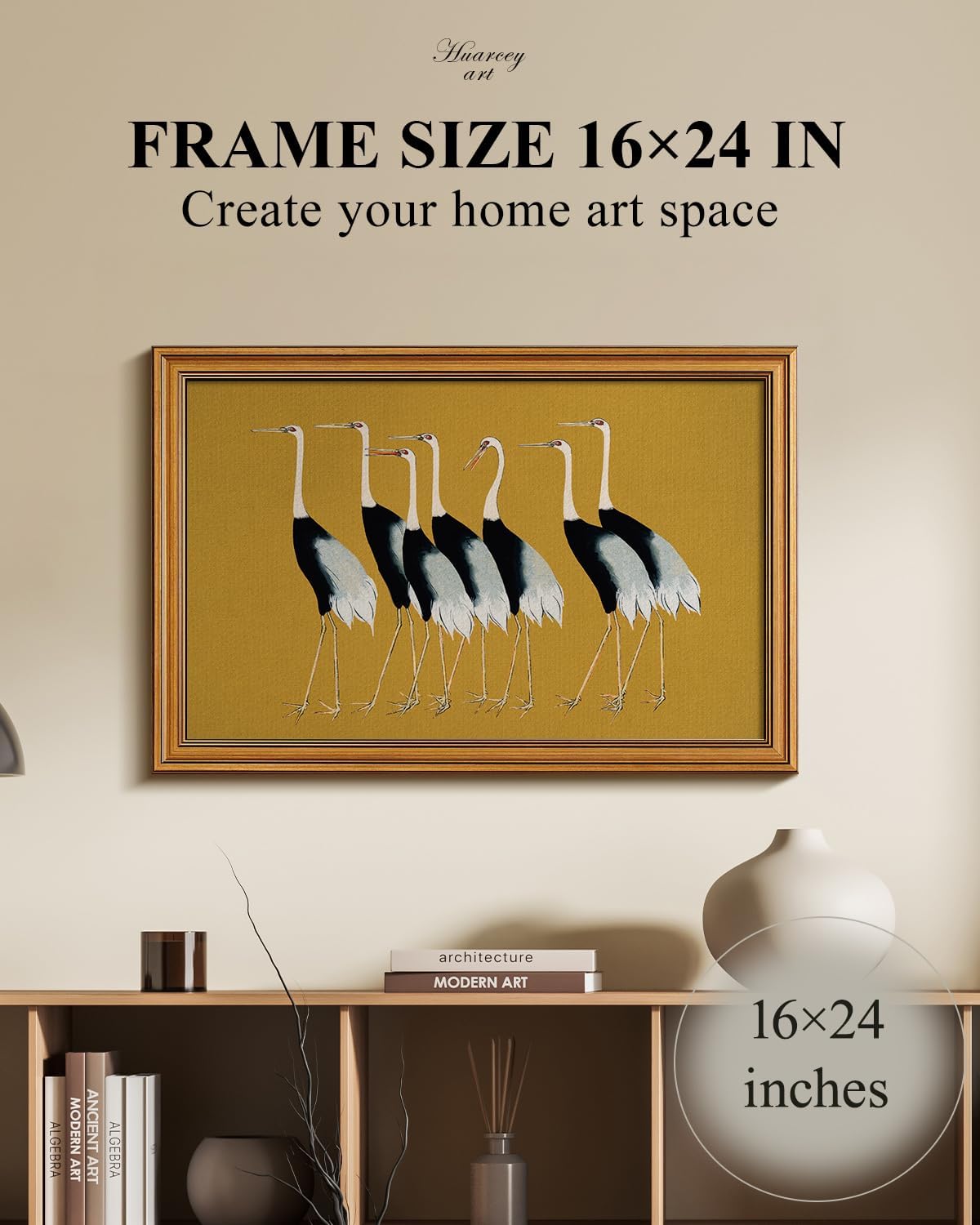 HUARCEY Gold Framed Vintage Wall Art for Living Room, Animals Painting Prints Shelf Decor for Kitchen, Aesthetic Bedroom Wall Art Decor, Christmas Gifts for Friends or Family (Seven Cranes 16"x24")