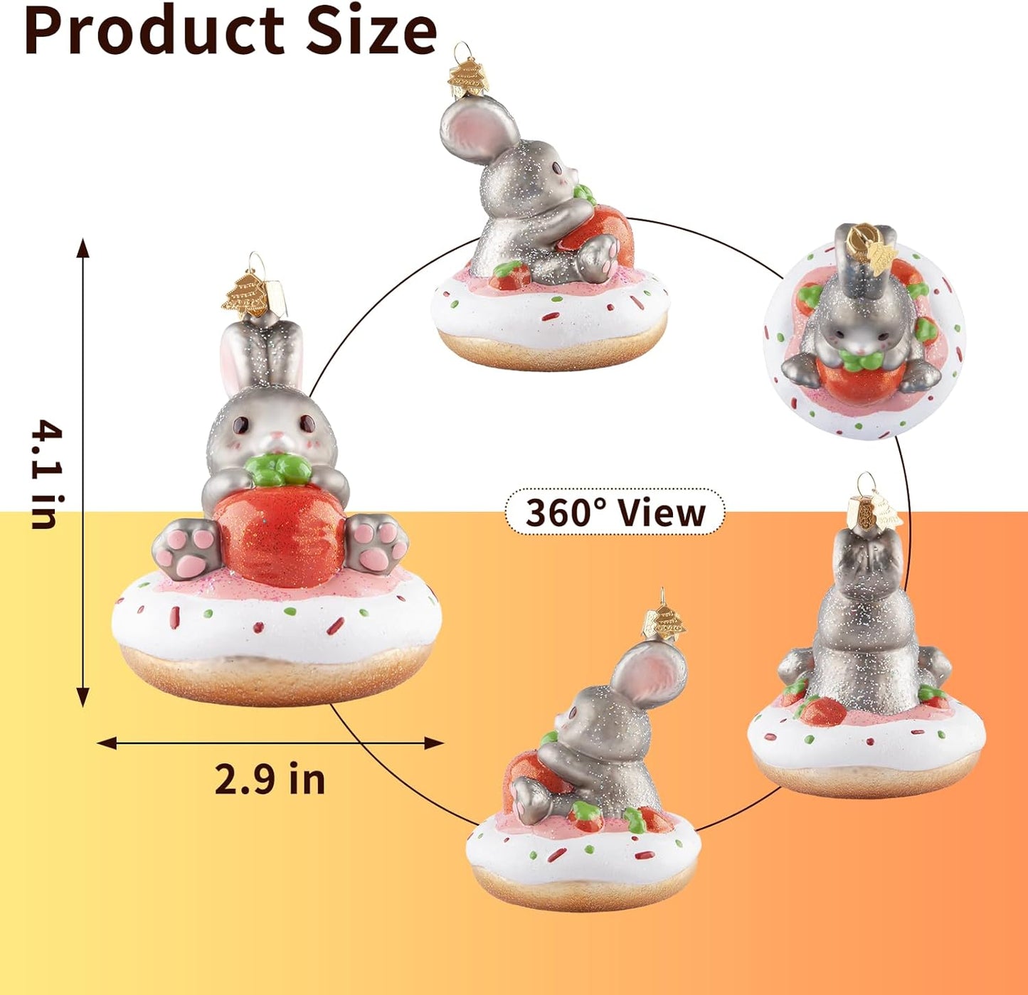 Rabbit Donut Christmas Tree Ornaments,Blown Glass Ornaments,Personalized Rabbit Collection Hanging Ornaments,Donut Pendant Ornament,Christmas Decorations for Animal Lovers Holiday Party Gifts