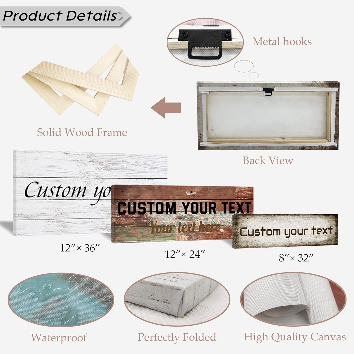 LZIMU Custom Text Signs Wall Decor Personalized Canvas Quote Family Sign Wall Art Wood Background Rustic Farmhouse Decor Framed (5"x15")