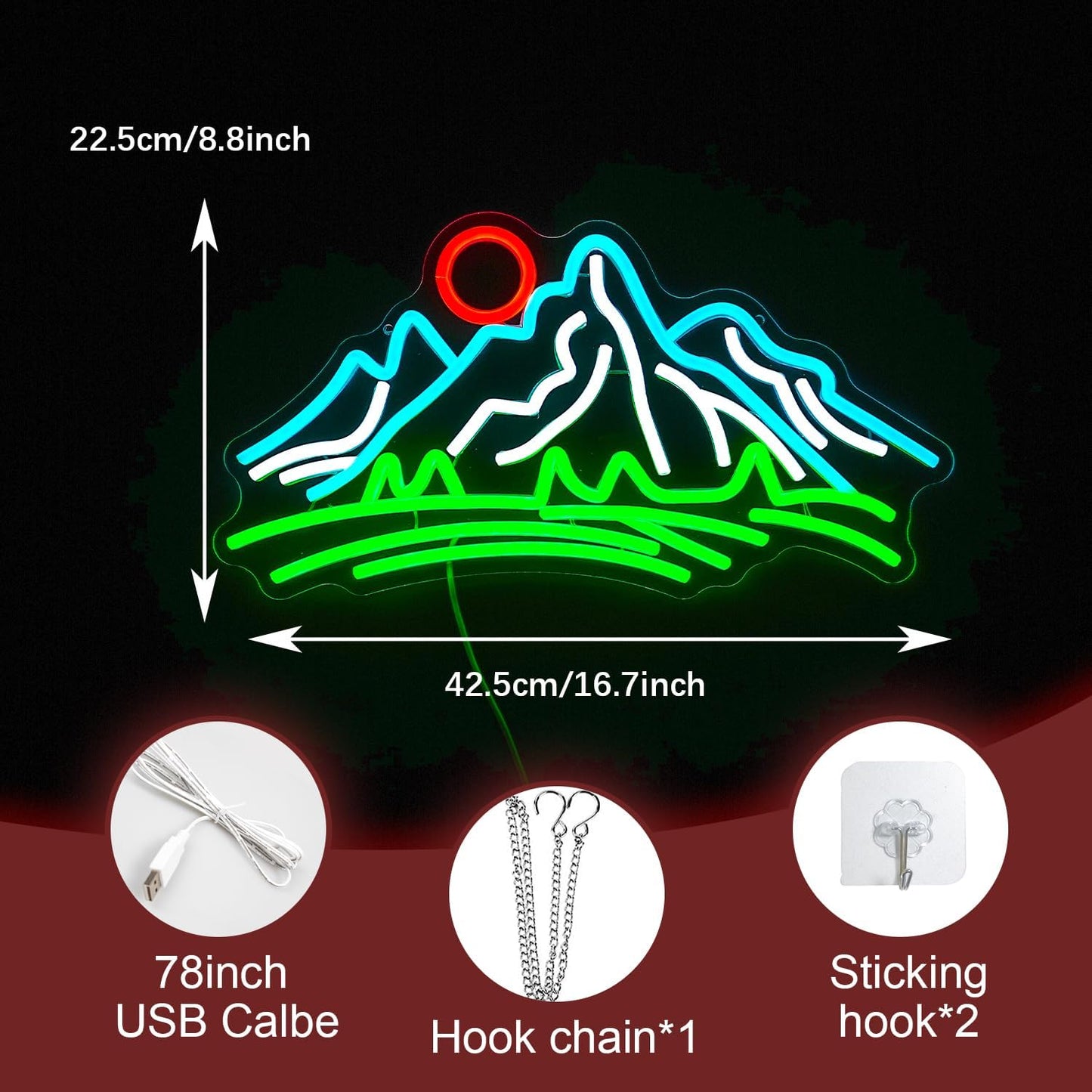 Mountain Neon Sign for Wall Decor Dimmable Landscape Neon Light with USB Powered Sunrise and Sunset Led Light Up Sign for Bedroom Living Room Hotel Decor(16.7 * 8.7In)