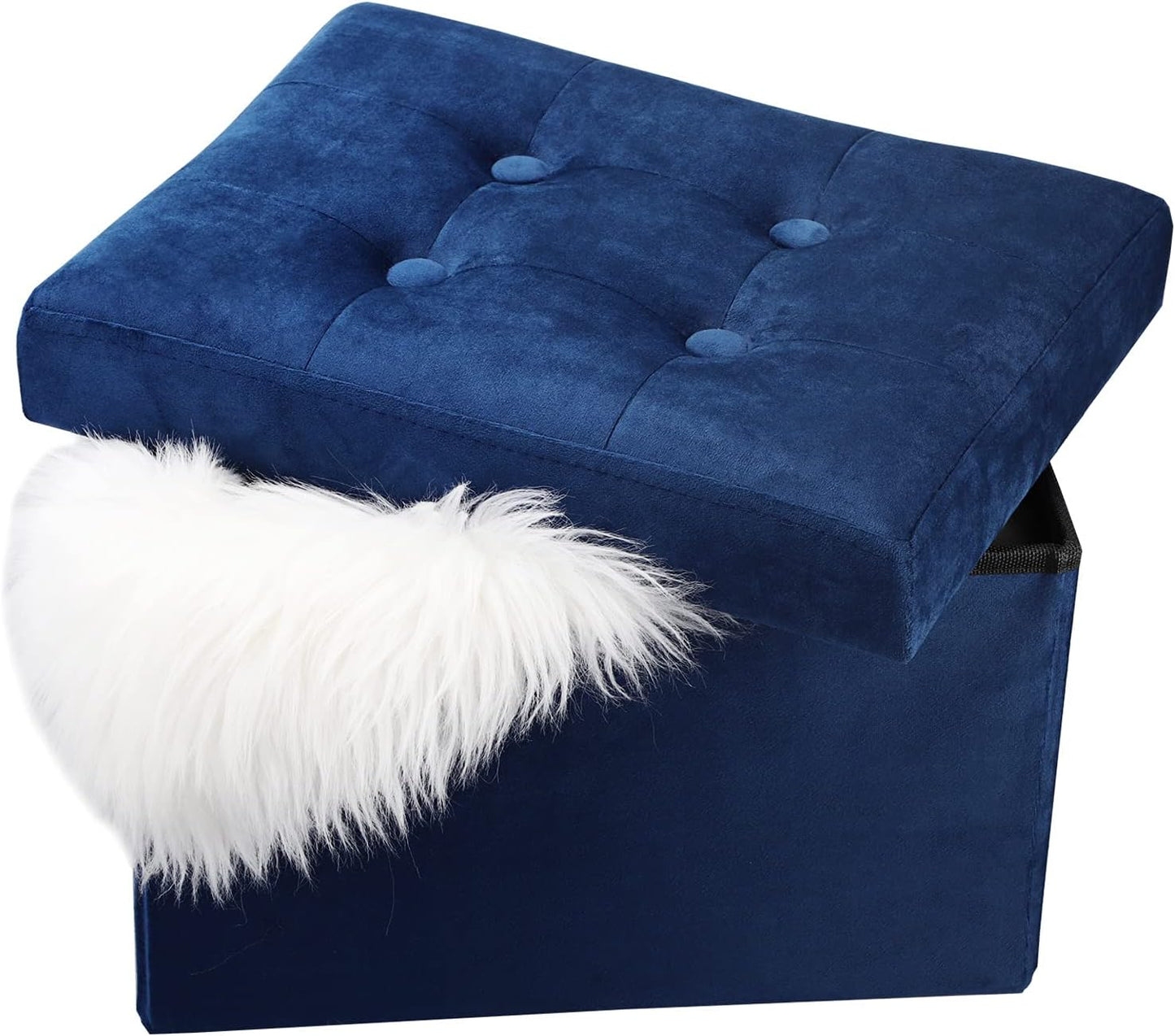 LINMAGCO Storage Ottoman Folding Foot Stool Velvet Foot Rest with Padded Modern Ottoman with Storage for Living Room Puppy Step Stool 17x13x13in(Navy)