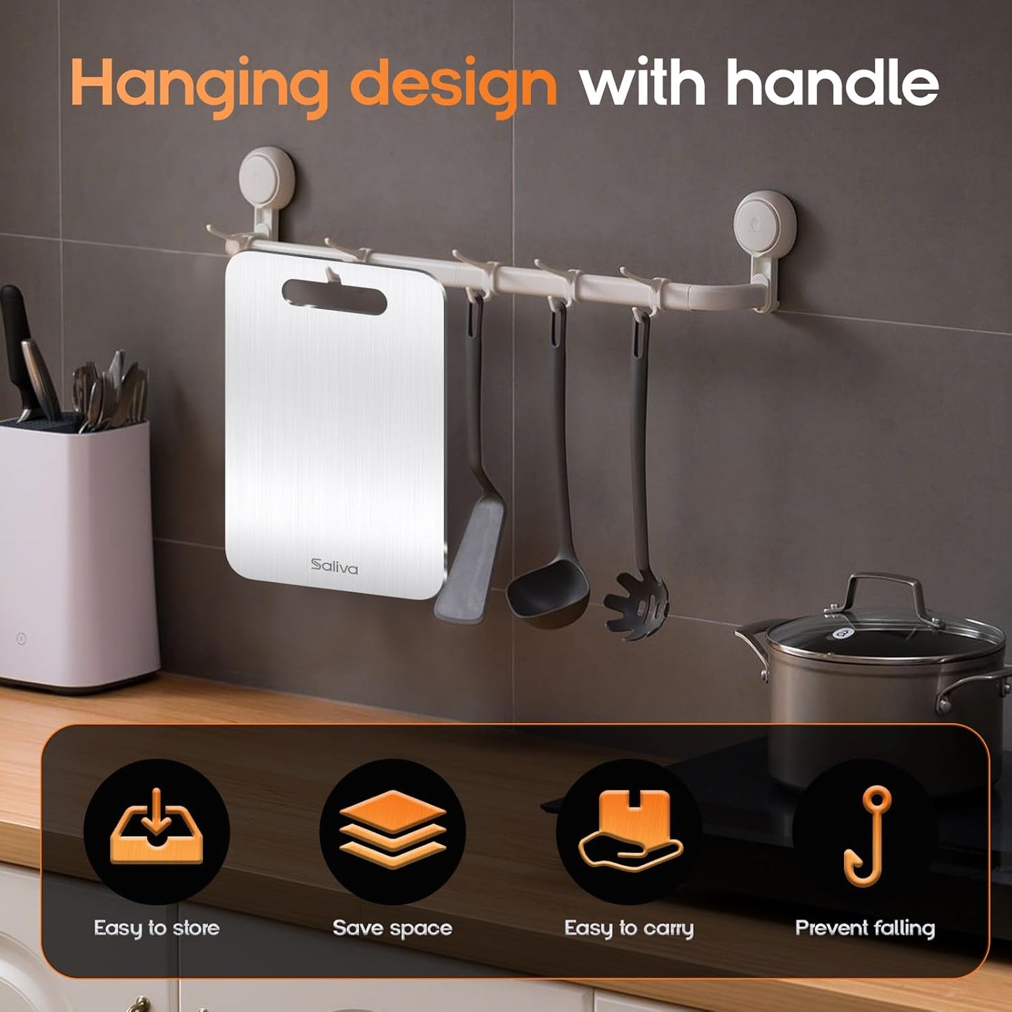 Saliva Titanium Cutting Boards for Kitchen, Cutting Board Double Sided Food Grade, Dishwasher Safe, No Blunt Knife, Chopping Boards with Handle for Meat, Fruit & Vegetable (16x12in)