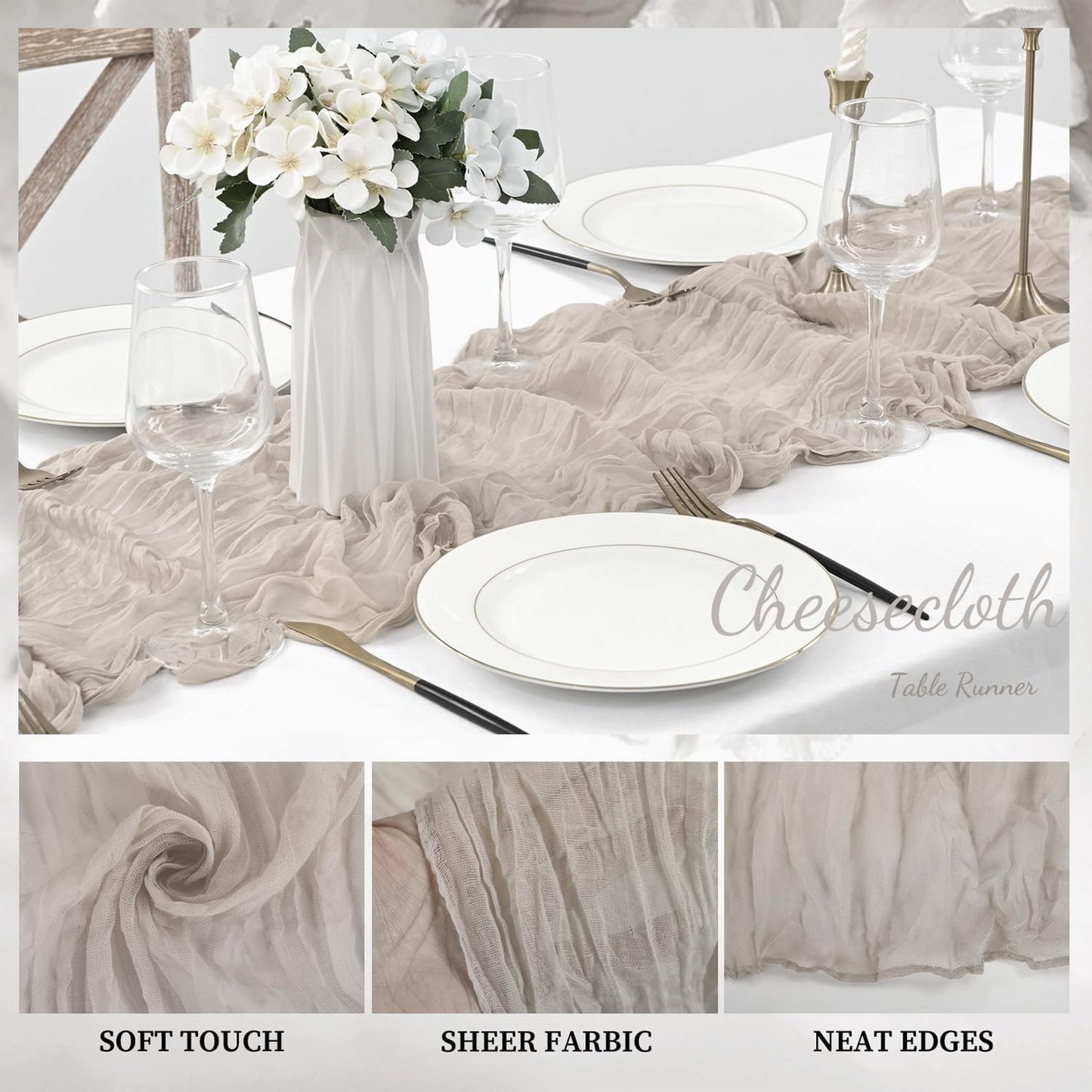 12 Pack Rose Brown Cheesecloth Table Runner 10FT Rustic Gauze Fabric Cheese Cloth Table Runner for Wedding Bridal Baby Shower Table Decor Boho Sheer Birthday Party Table Decorations 20 x 120 Inch Long