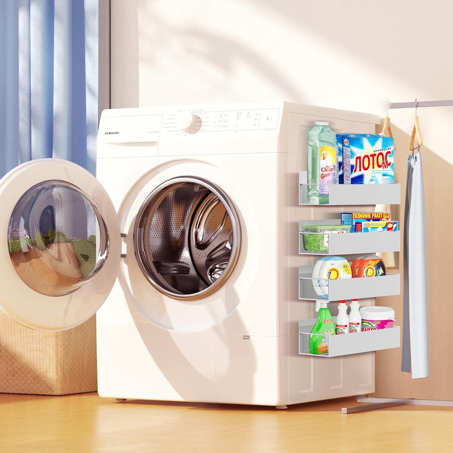 Magnetic Spice Rack Organizer for Fridge Seasoning Organizer for Kitchen Storage With Screw Magnetic Shelf for Oven, RV,Garage,Bathroom (Grey, 4pack)