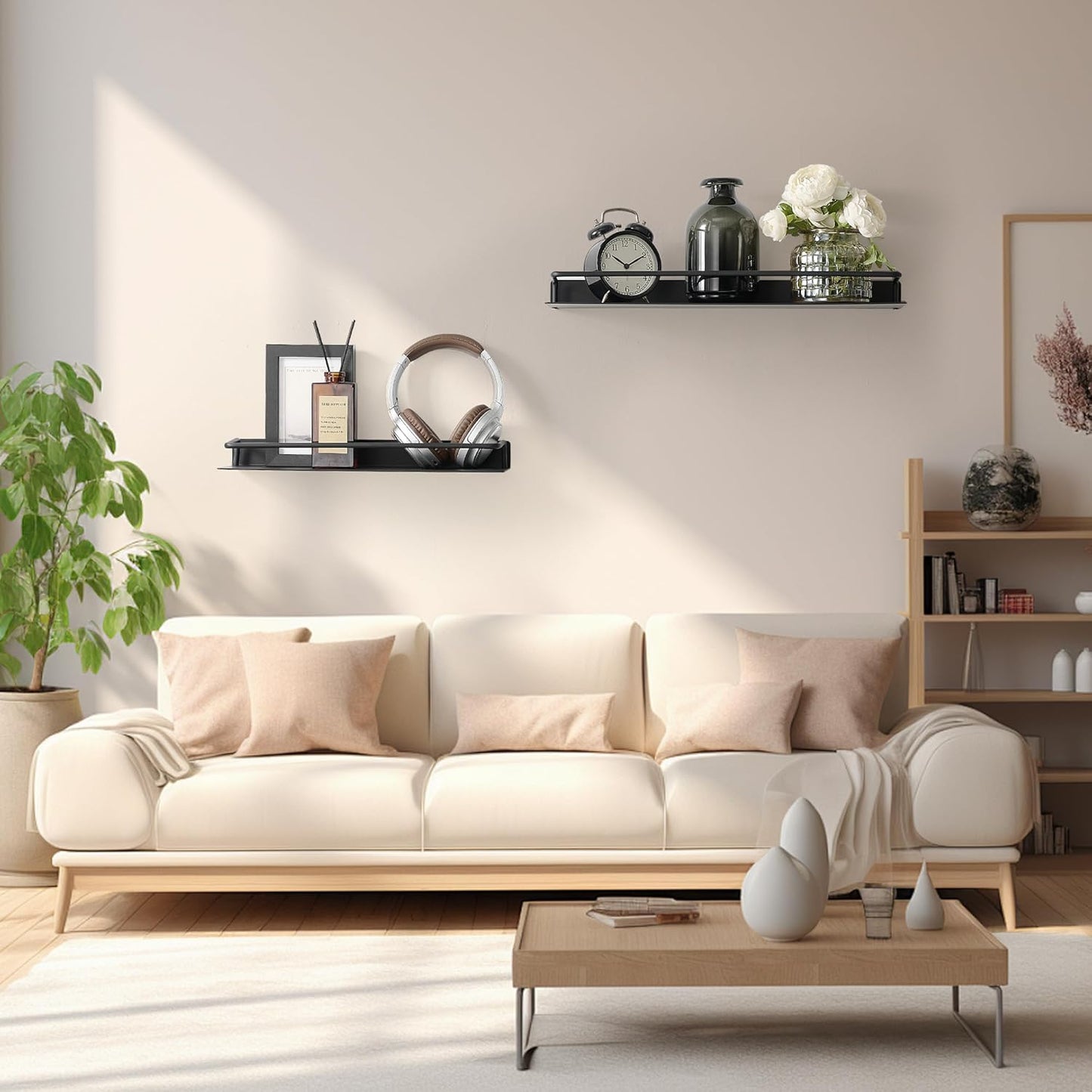 JOOM Metal Wall Floating Shelf - Metal Wall Shelf, Black Floating Shelf, Small Bathroom Shelf, (Black, 16Inch)