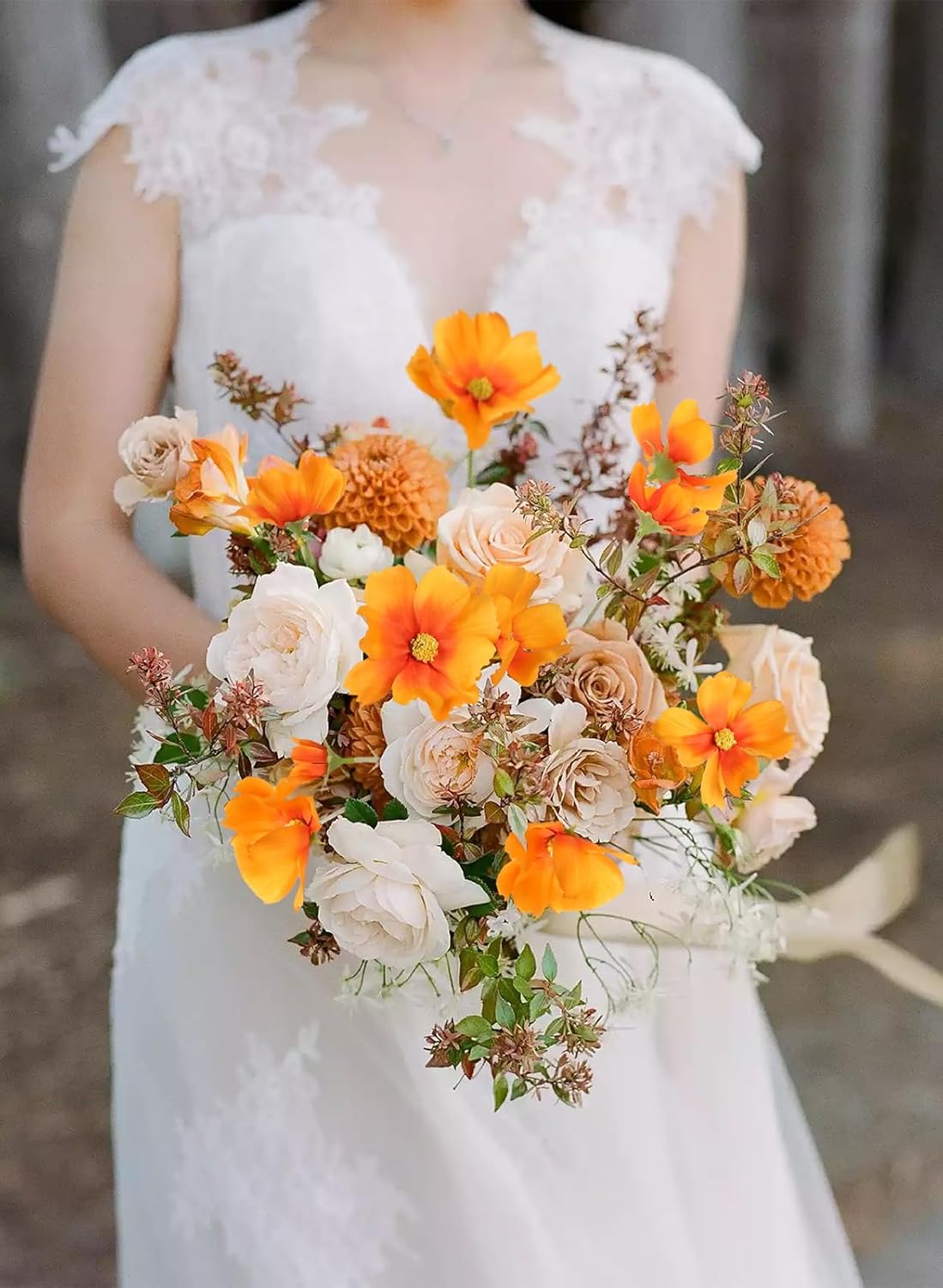 IPOPU Orange Silk Flowers Artificial Daisies 5PCS Cosmos Artificial Flowers Fake Wildflowers Daisy Flowers with Stems for Home Decor Indoor Floral Arrangements Centerpiece (Orange)