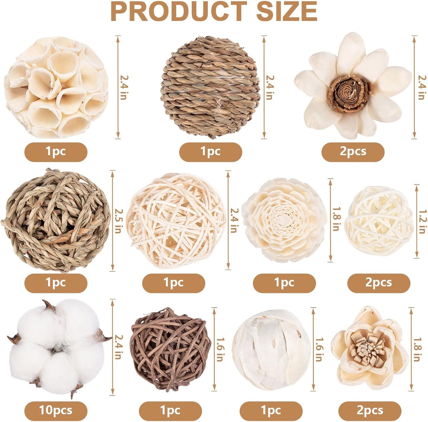 23Pcs Decorative Balls for Potpourri Bowl Filler, Bowl Filler for Table Centerpiece Home Decor, Woven Rattan Wicker Balls, Rattan Wicker Orbs Fillers for Vase Jar Dough Bowl