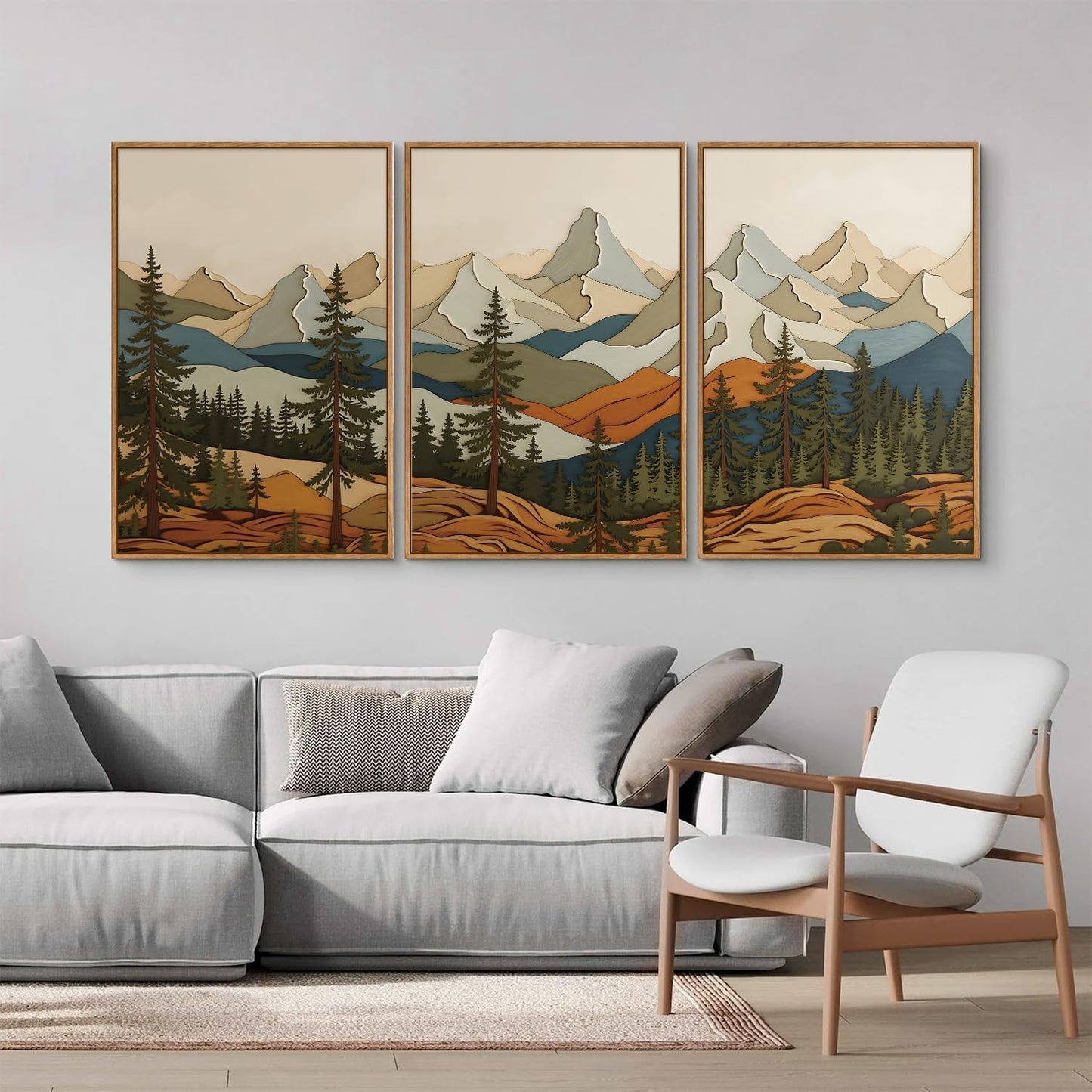 SIGNINART Vintage Mountains Framed Canvas Wall Art, Wooden Forest Wall Decor, Green Wood Pine Trees Wilderness Artwork, Metal Ridge Landscape Art Paintings for Living Room Bedroom Office 16"x24"x3