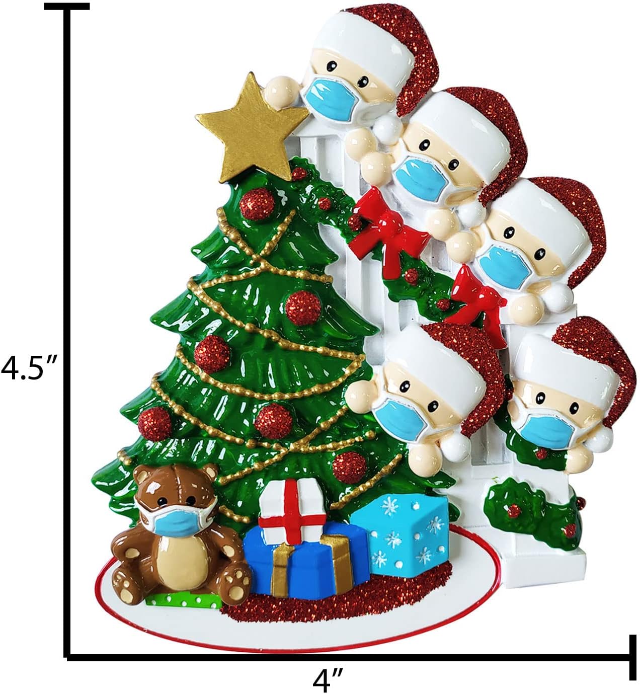3D Masked Family of 5 Ornament 2025 Personalized Family Christmas Ornaments 2025 | Staircase Personalized Tree Ornaments for Grandchildren, Siblings & Grandkids Xmas Tree with Gifts of Five Ornament