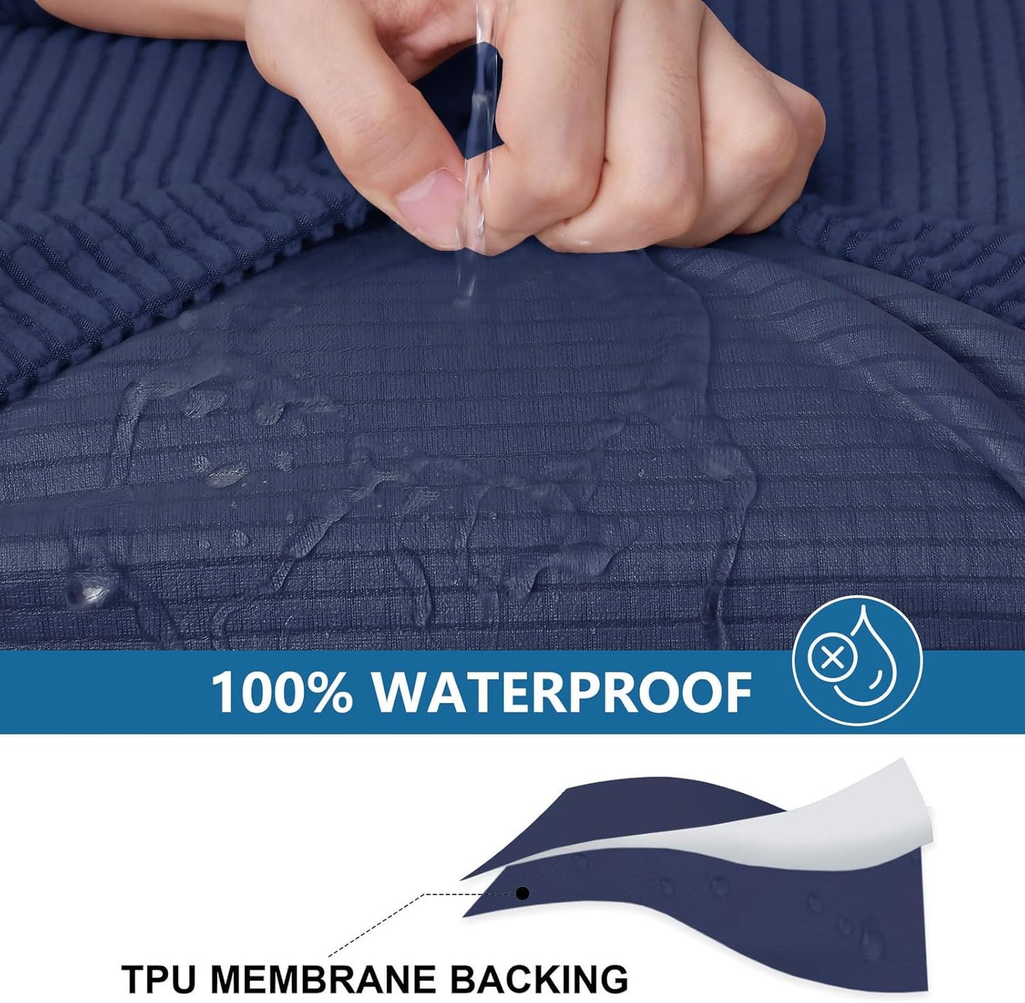 hyha Waterproof Couch Cushion Covers for Pets, Non Slip Sofa Seat Cover for Dogs Washable, Soft Thick Stretch Jacquard Fabric, Sofa Slipcovers with Elastic Bottom (1 Piece for Backrest L, Navy)