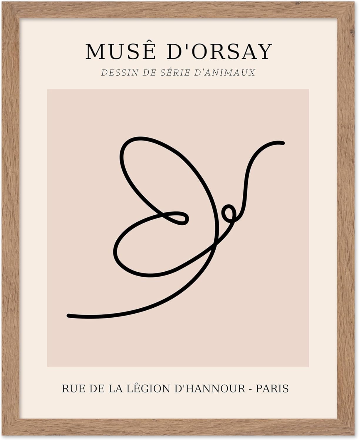 Poster Master Vintage Poster - Retro One Line Butterfly Drawing Print - Butterfly Line Art - Minimal Gift for Him, Her, Animal Lover - Abstract Decor for Home, Office, 8x10 Beige Framed