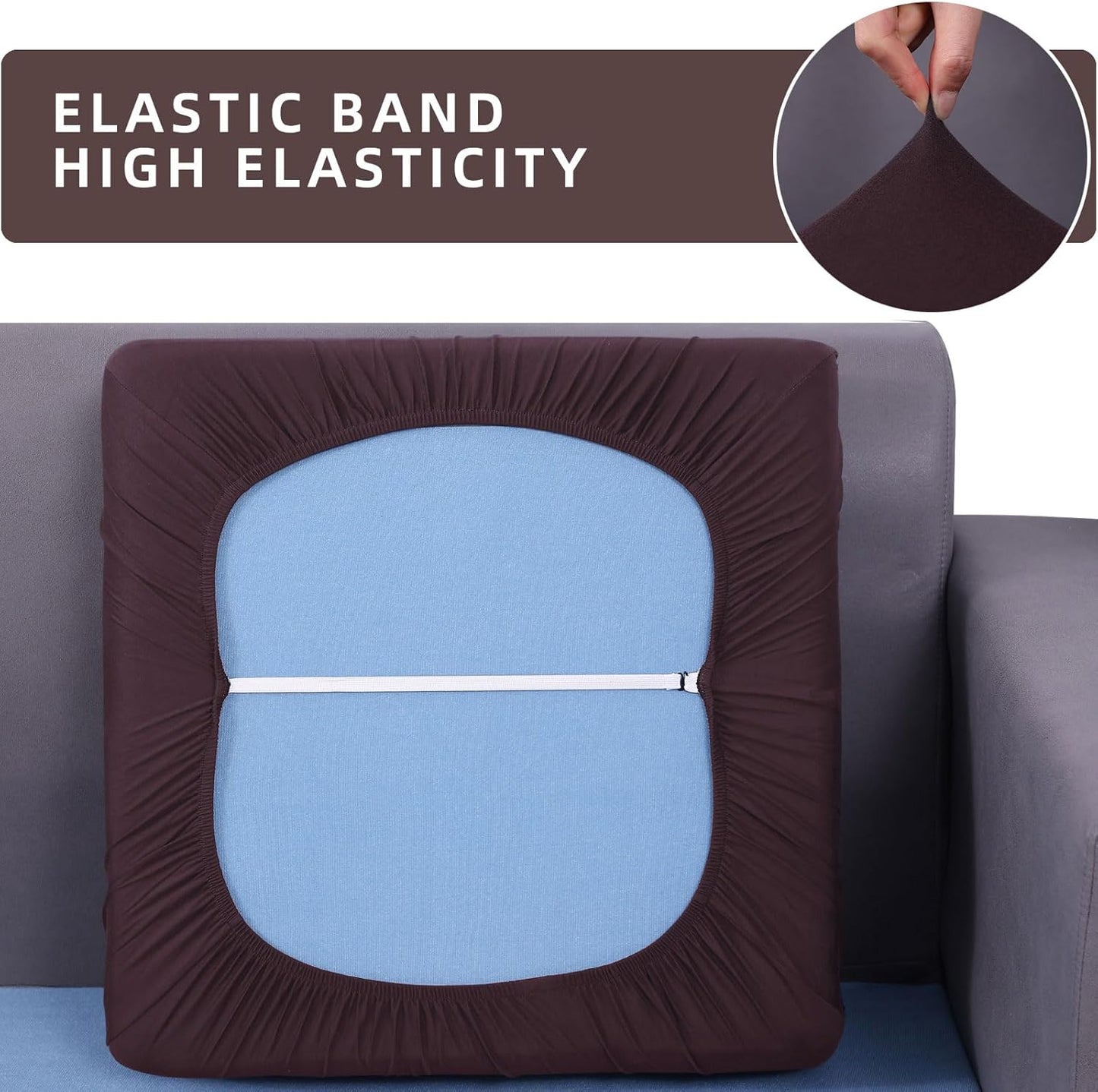 hyha Waterproof Couch Cushion Covers, Stretch Sofa Couch Seat Slipcover for Dog Washable, Non-Slip Waterproof Outdoor Cushion Covers for Patio Furniture Replacement (1 Piece for Small, Chocolate)