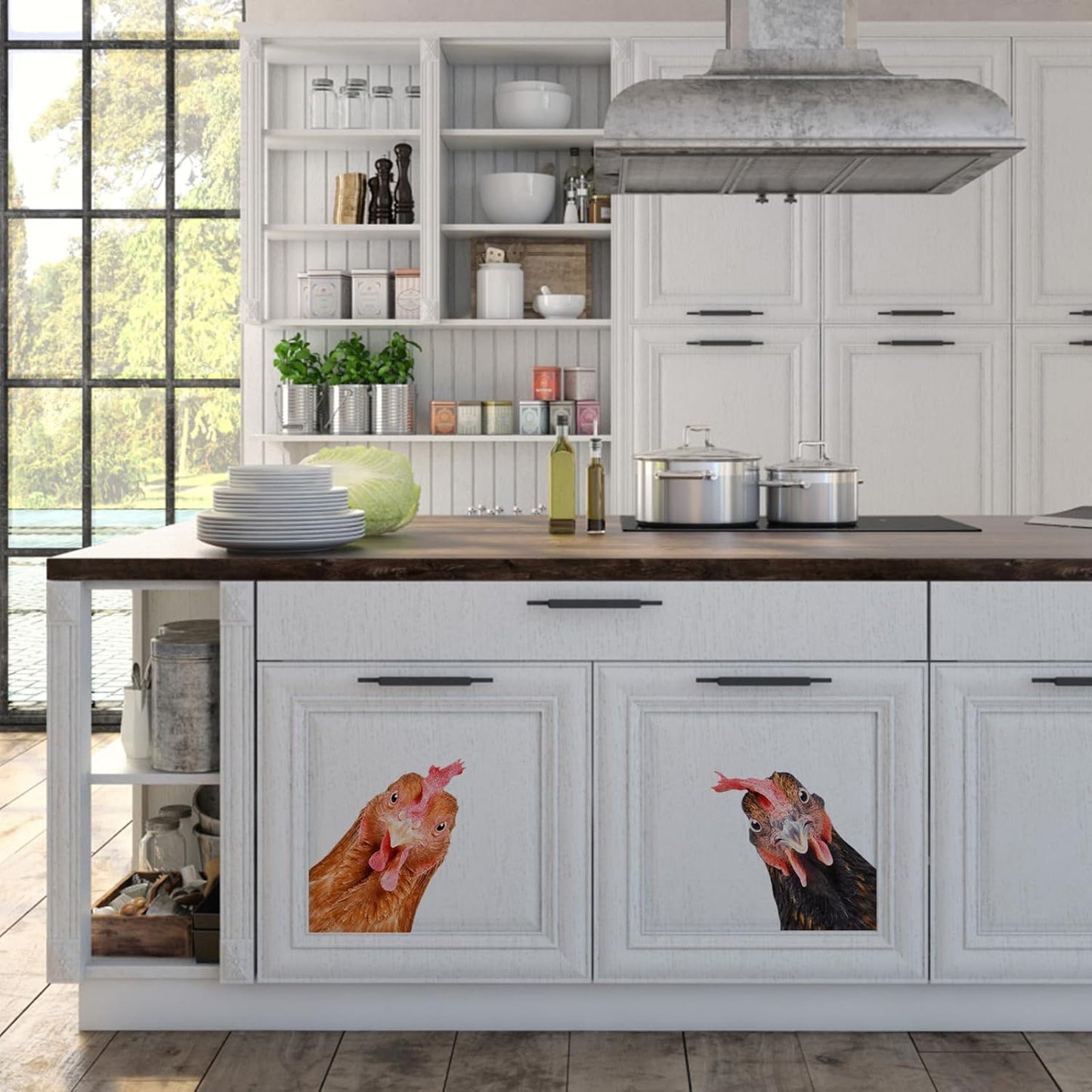 Funny Chicken Wall Decals - Peel & Stick - 2 Hens Head Window Cling - Cute Chicken Window Stickers - Gift Decal