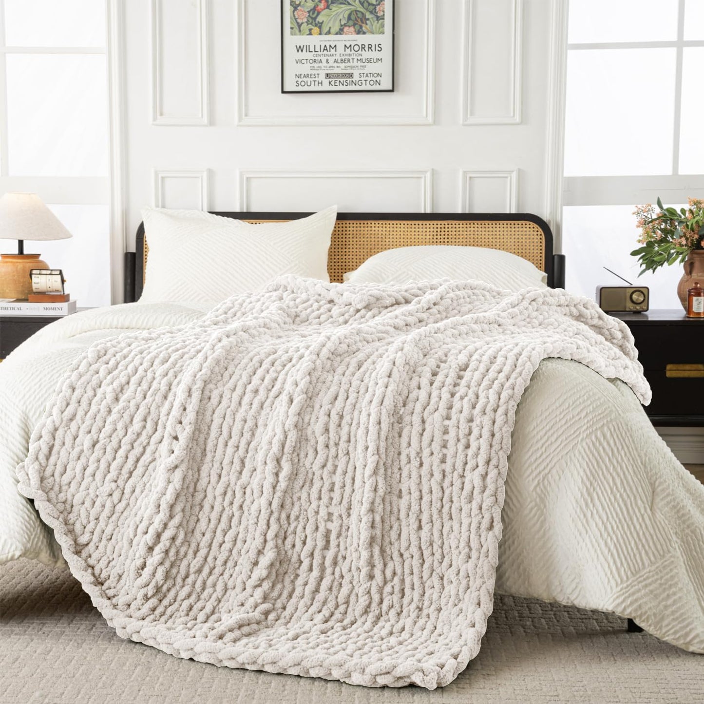 Ultra Soft Chunky Knit Blanket Throw -40x50 Hand Knitted Warm Chenille Throw Blanket, Home Decor Soft Thick Yarn Cable Knit Blanket Breathable Fleece Banket Christmas for Couch Bed Sofa Best GIF