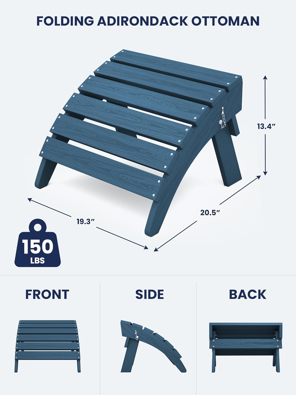 KINGYES Folding Adirondack Ottomans Set of 2 for Adirondack Chair, Navy