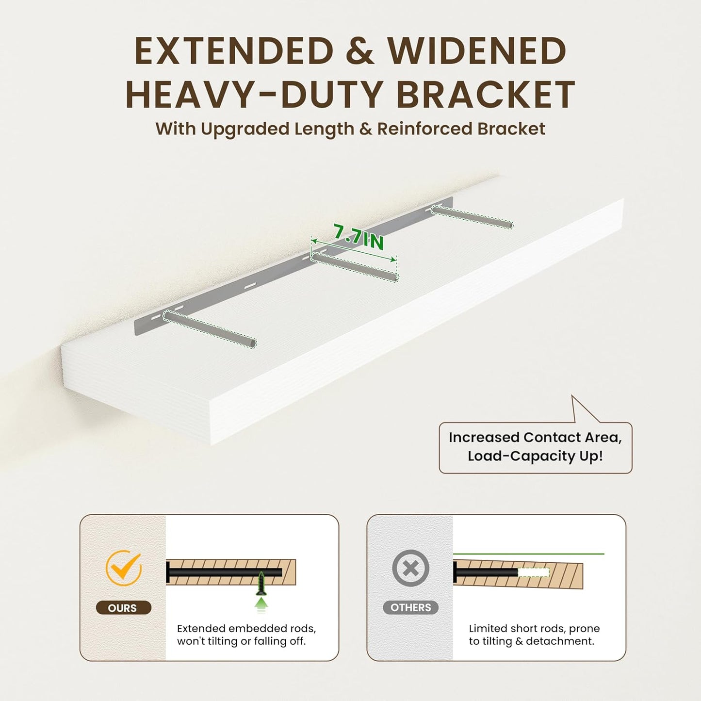 White Floating Shelves for Wall - 72 Inch Wide x 12 Inch Deep Wall Shelves Set of 1 - Rustic White Wood Shelves for Living Room, Bathroom, Laundry Room, Bedroom, Kitchen, Home Office