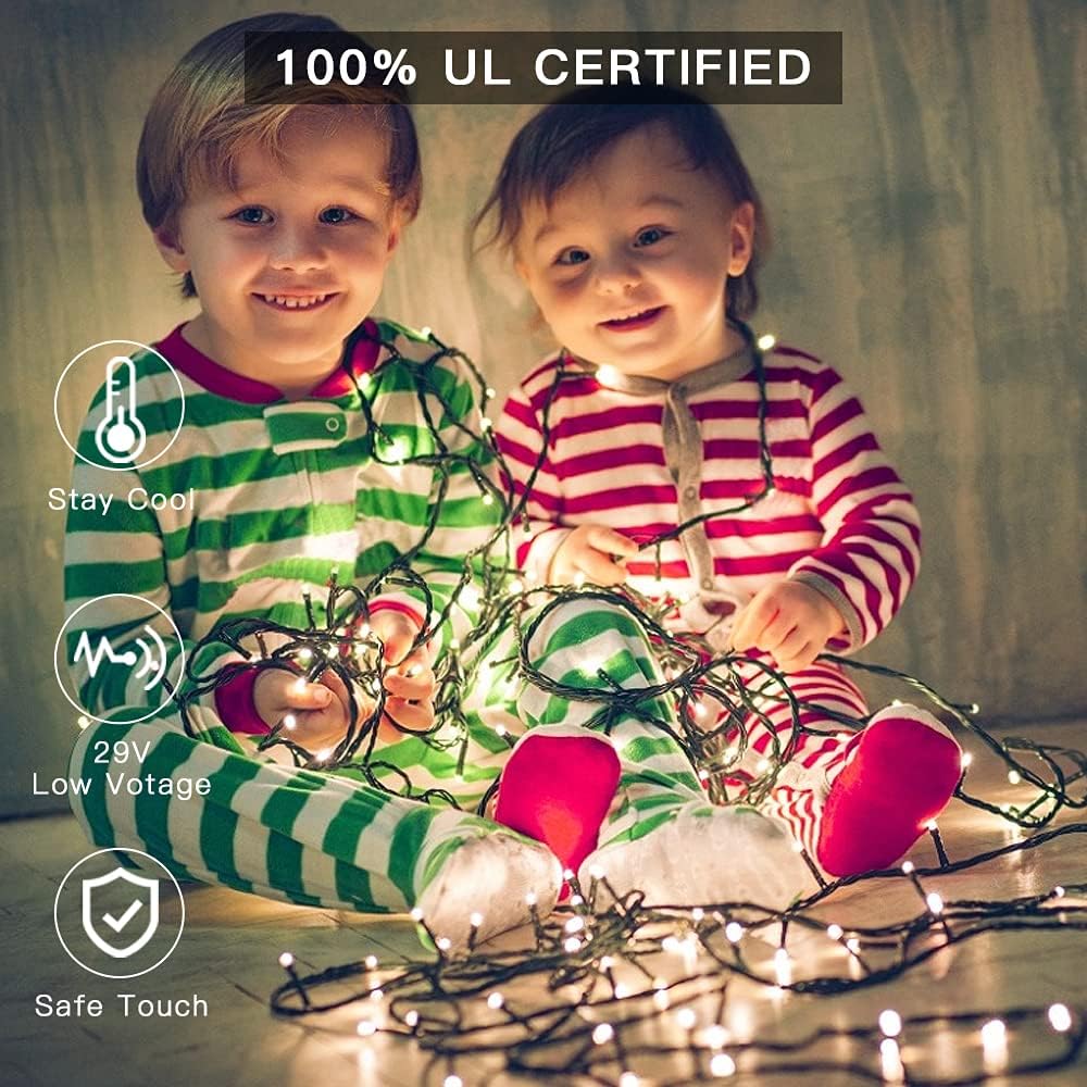 AmyHomie Warm White Christmas Lights, 108Ft 300LED Plug-in Christmas String Lights,8 Modes Waterproof Fairy String Lights for Outdoor & Indoor Christmas Tree Home Patio Garden Party Wedding Decor