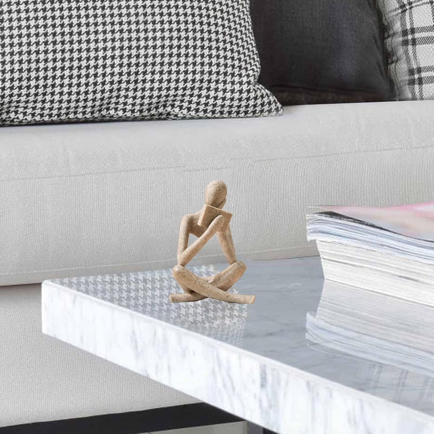 Bookshelf Decor Thinker Statue - Abstract Style Thinker Sculptures Modern Aesthetic Figurine Decoration Statues for Home Decor-Right Thinking-Sandstone