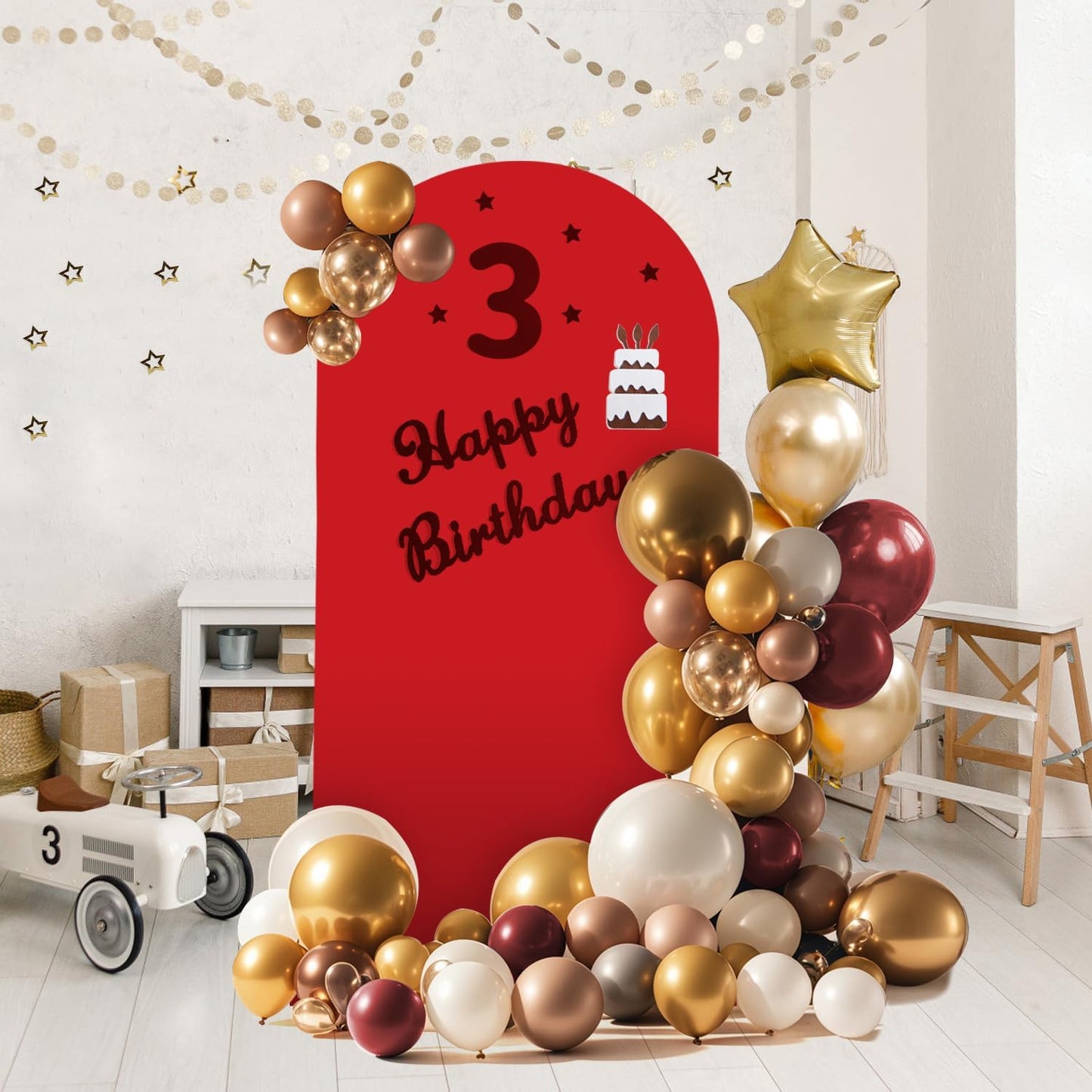 Arch Backdrop Stand and Cover Set, Metal Balloon Arch Backdrop 6ft, Gold Arched Stand Frame for Wedding, Parties,Birthday, Backdrop Decorations (Red,6ft)