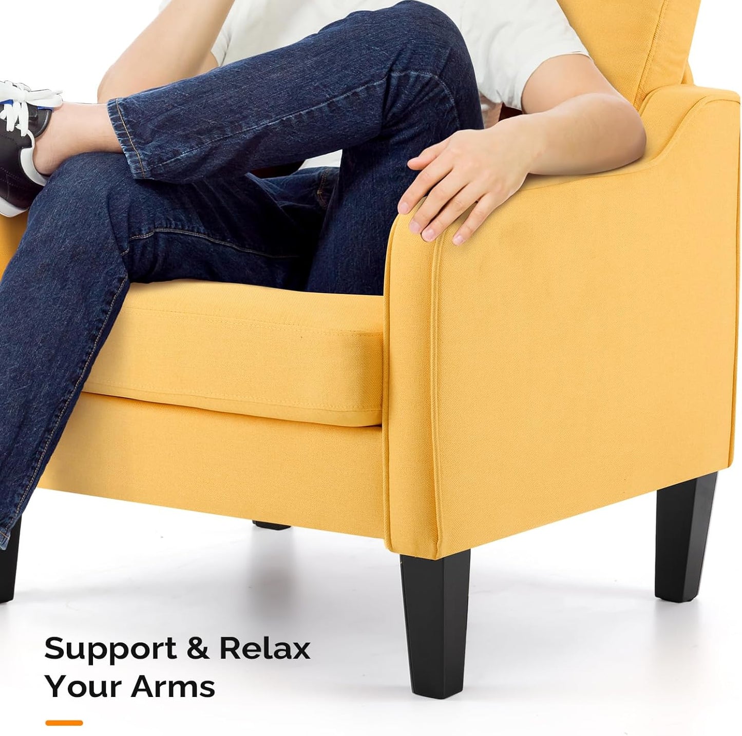 VINGLI Accent Chairs Set of 2 Living Room Chairs Yellow Reading Chair for Bedroom Scooped Arm Chair Mid Century Modern Accent Chairs Upholstered Comfy Chair for Apartment, Waiting Room