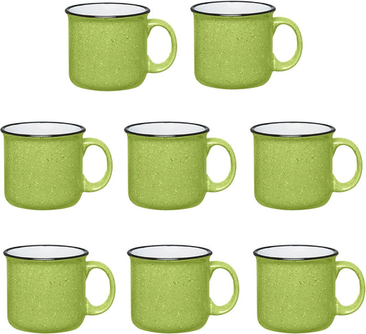 Set of 8 Ceramic Campfire Mugs – 15 Oz, Lime – Coffee & Tea Cups for Home, Work, Travel, Camping – Customizable, Great for DIY, Events, Companies